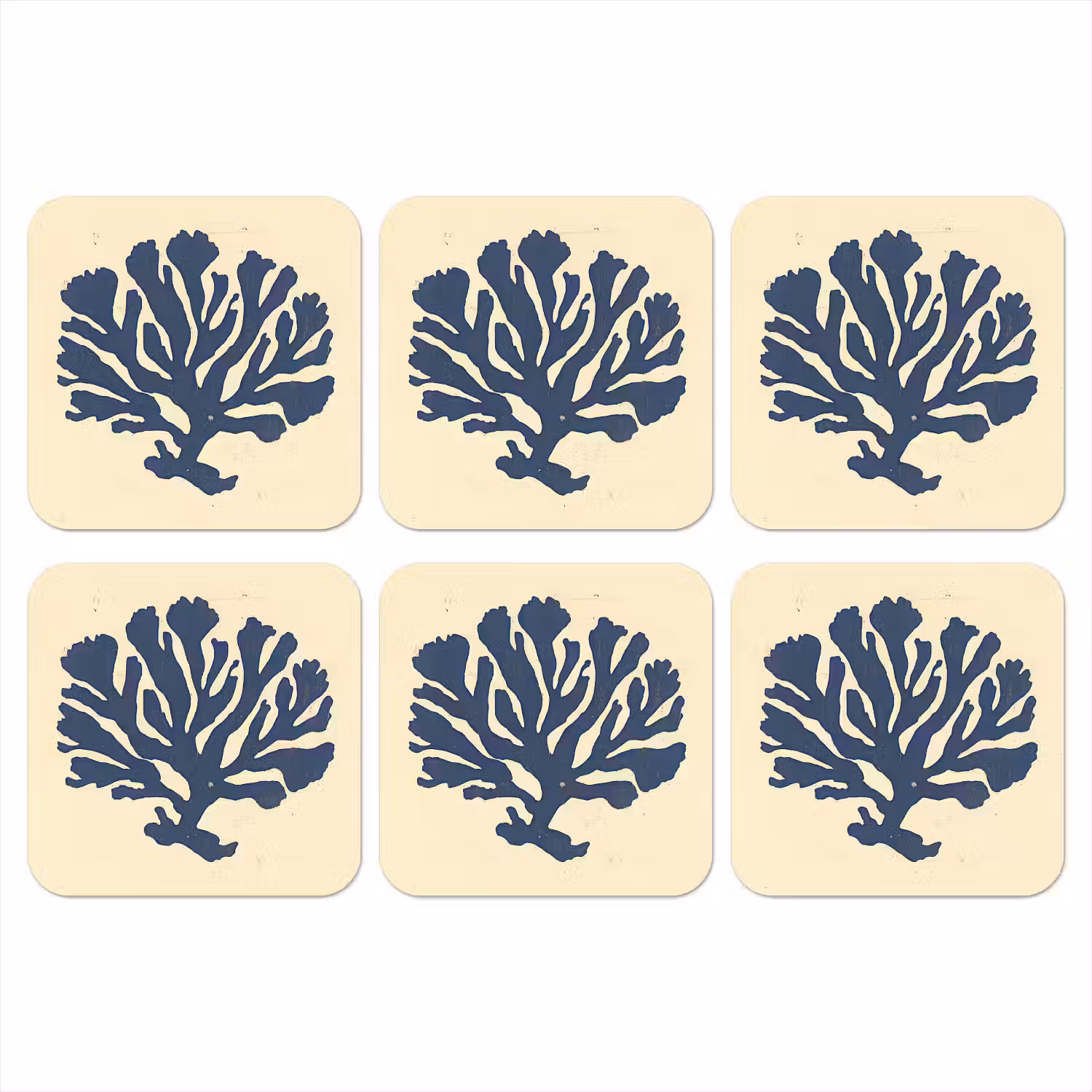 Blauw koraal - Vertakkingen - Beige onderzetter kurk middel -3d