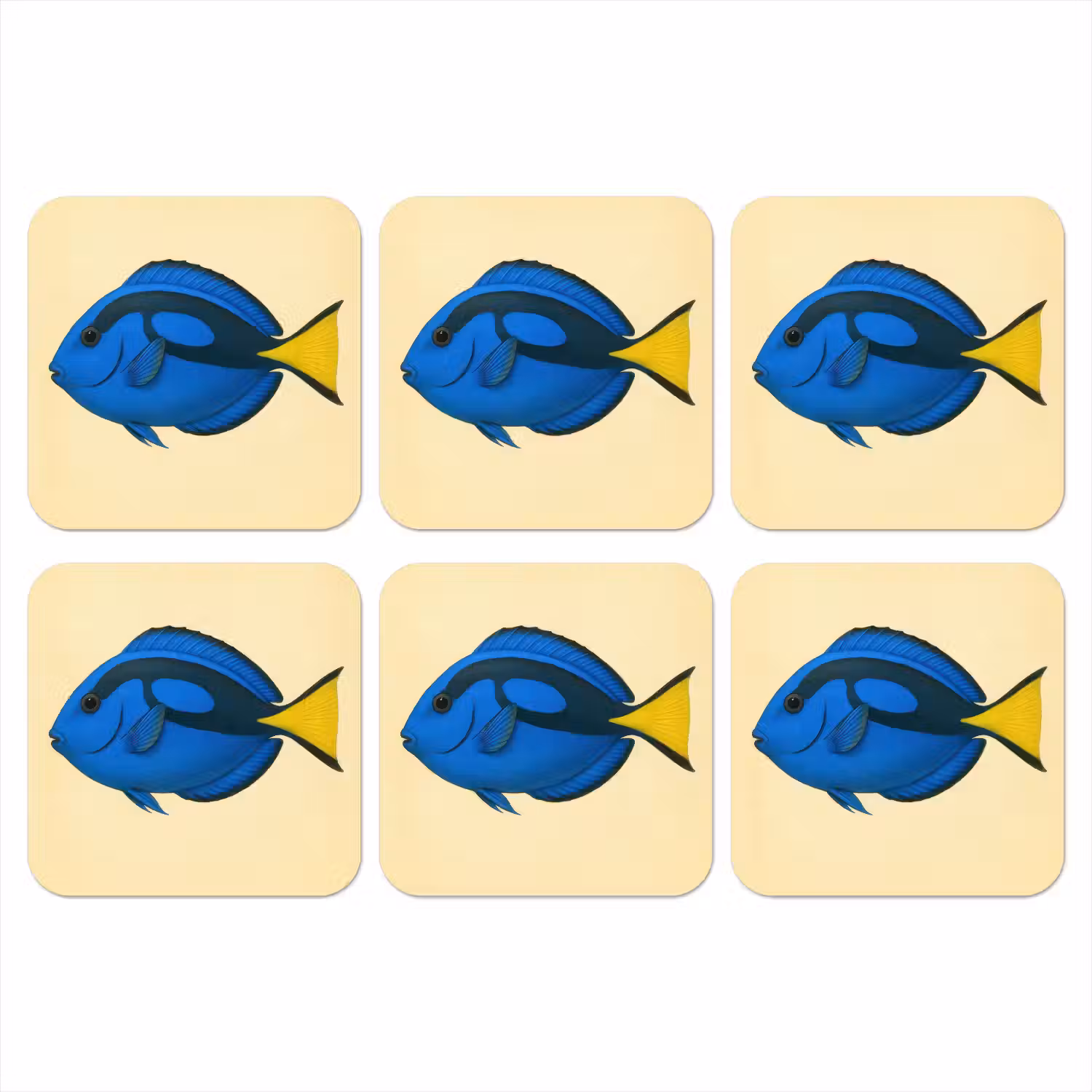 Blauw - Dory - Vis - Staartvin onderzetter kurk middel -3d