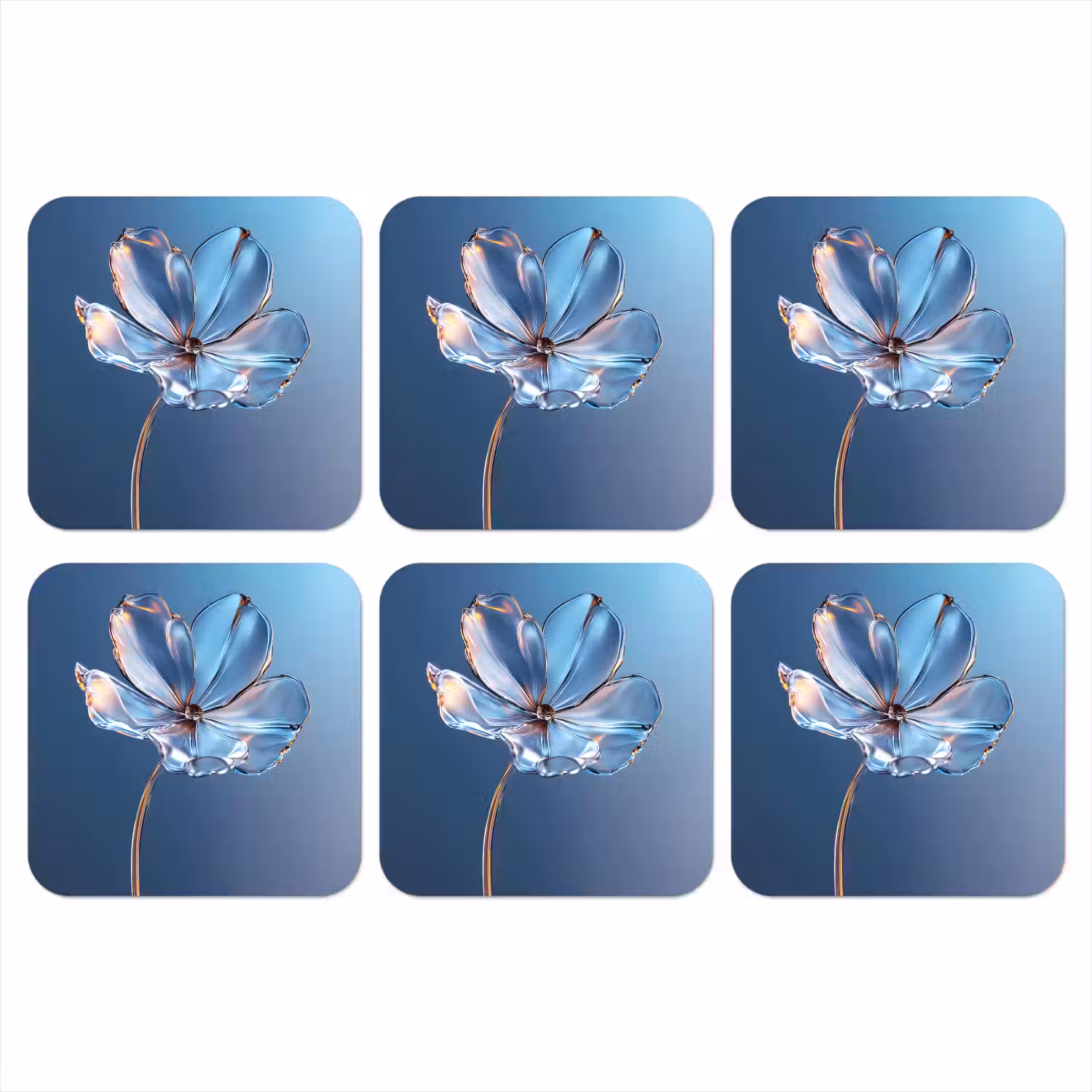 Blauw - Bloem - Glazen - Sierlijk onderzetter kurk middel -3d