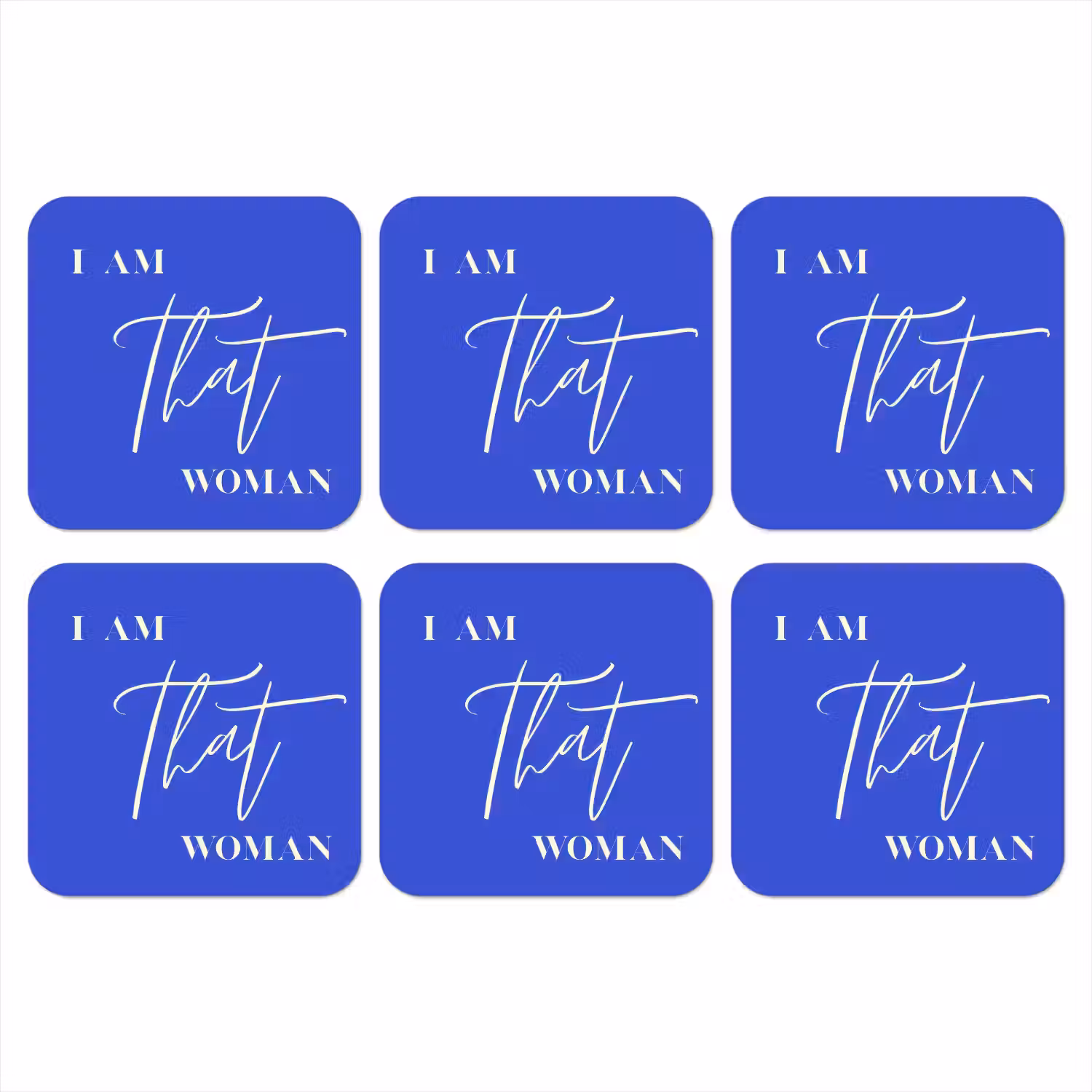 Blauw - I am that woman - Sierlijk - Minimalistisch onderzetter kurk middel -3d