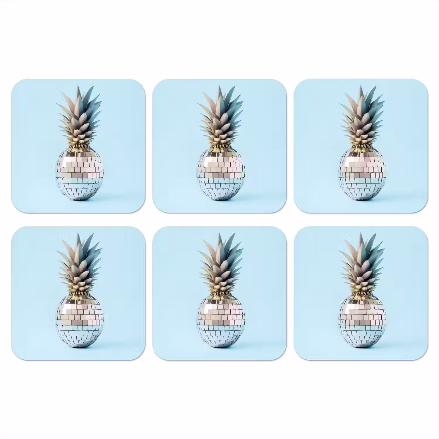 Blauw - Ananas - Disco - Discobal onderzetter kurk middel -3d