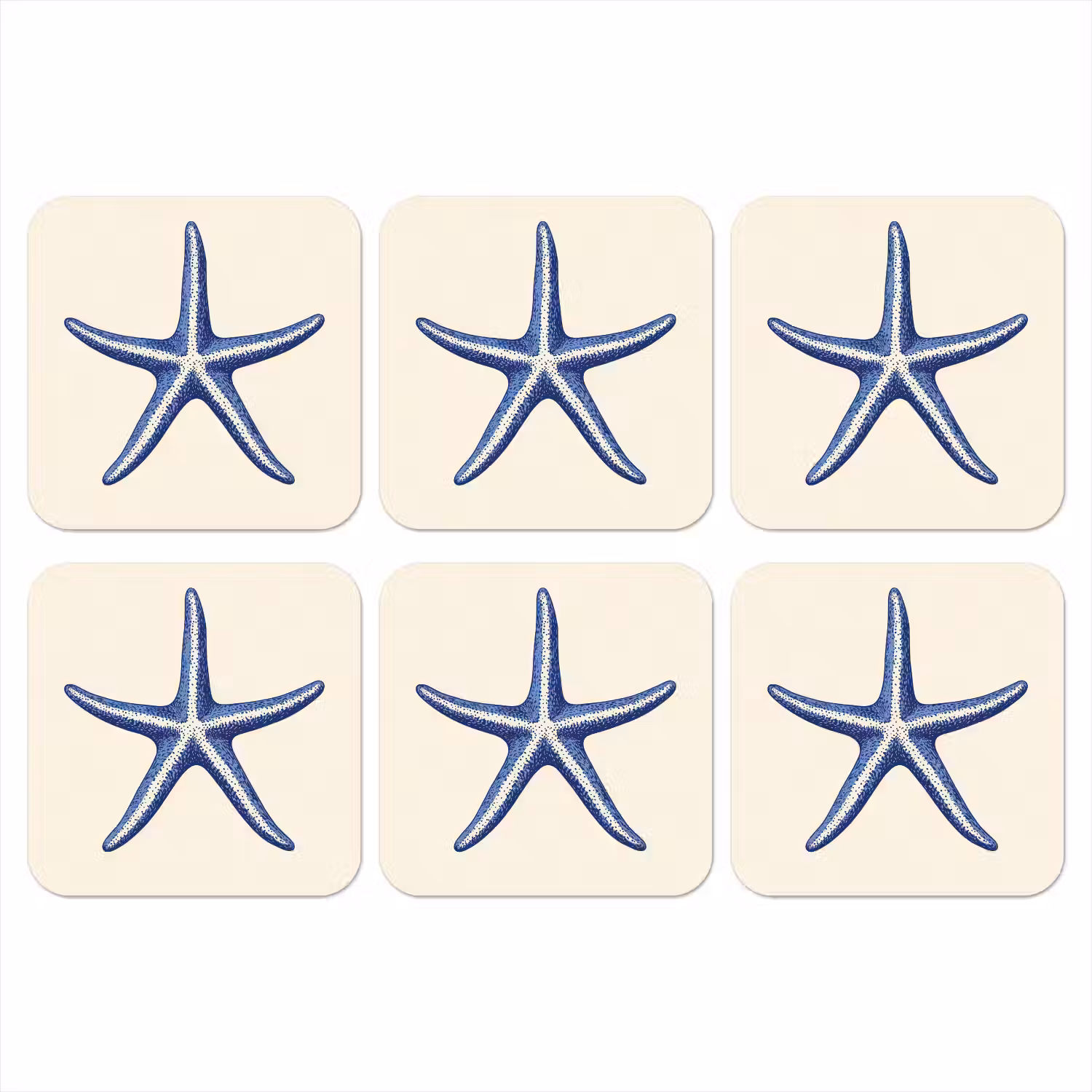 Blauwe zeester - Minimalistisch - Beige onderzetter kurk middel -3d