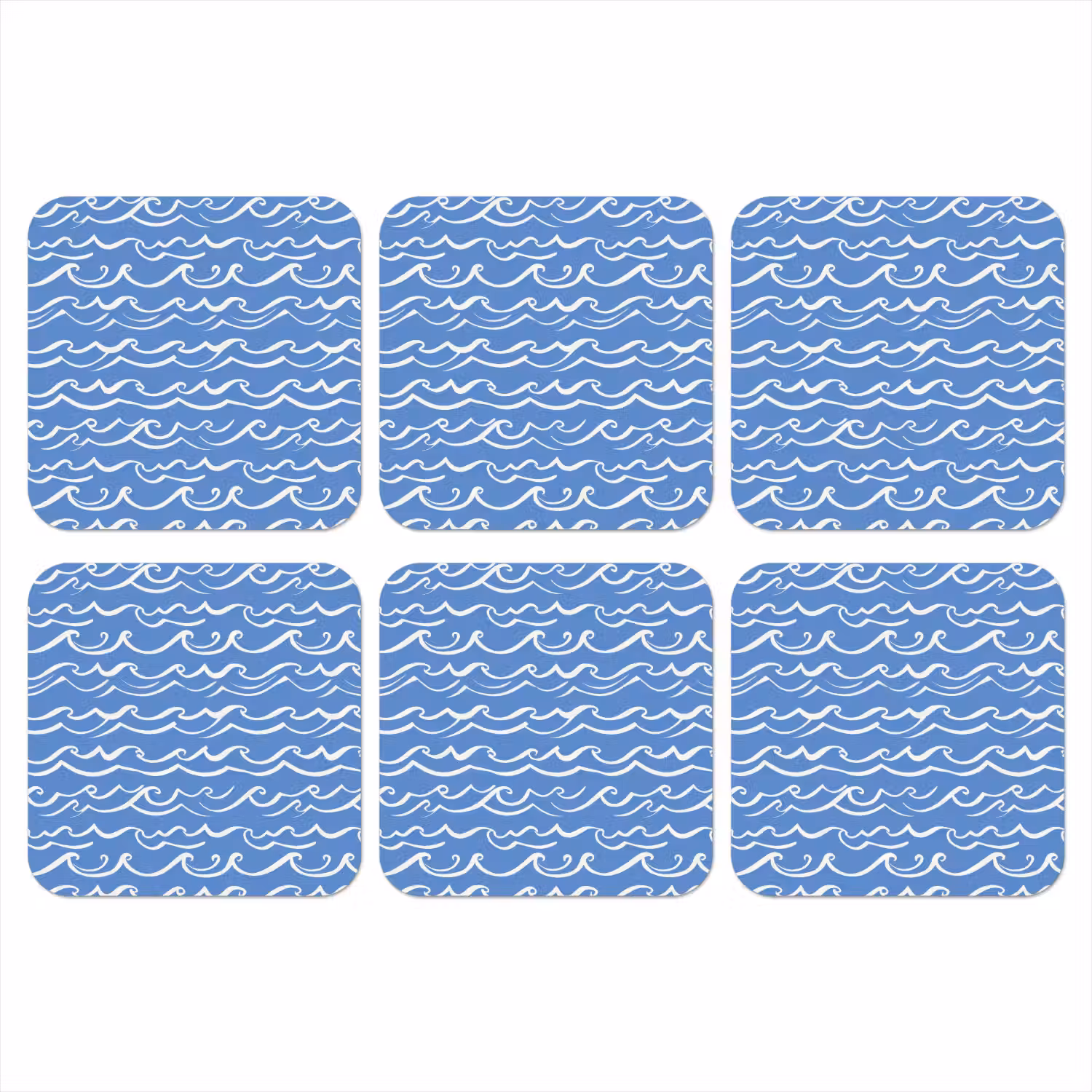 Blauw - Wit - Simpel - Getekend - Golven onderzetter kurk middel 366 -3d