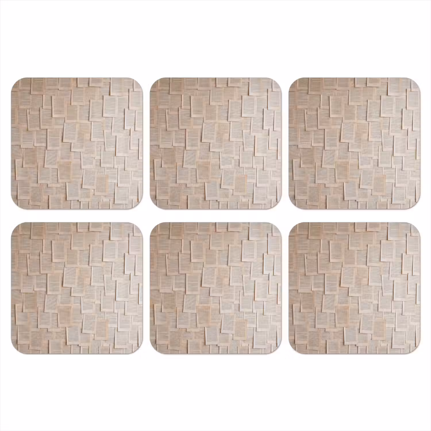 Boekpagina - Collage - Literatuur - Vintage - Beige onderzetter kurk middel -3d
