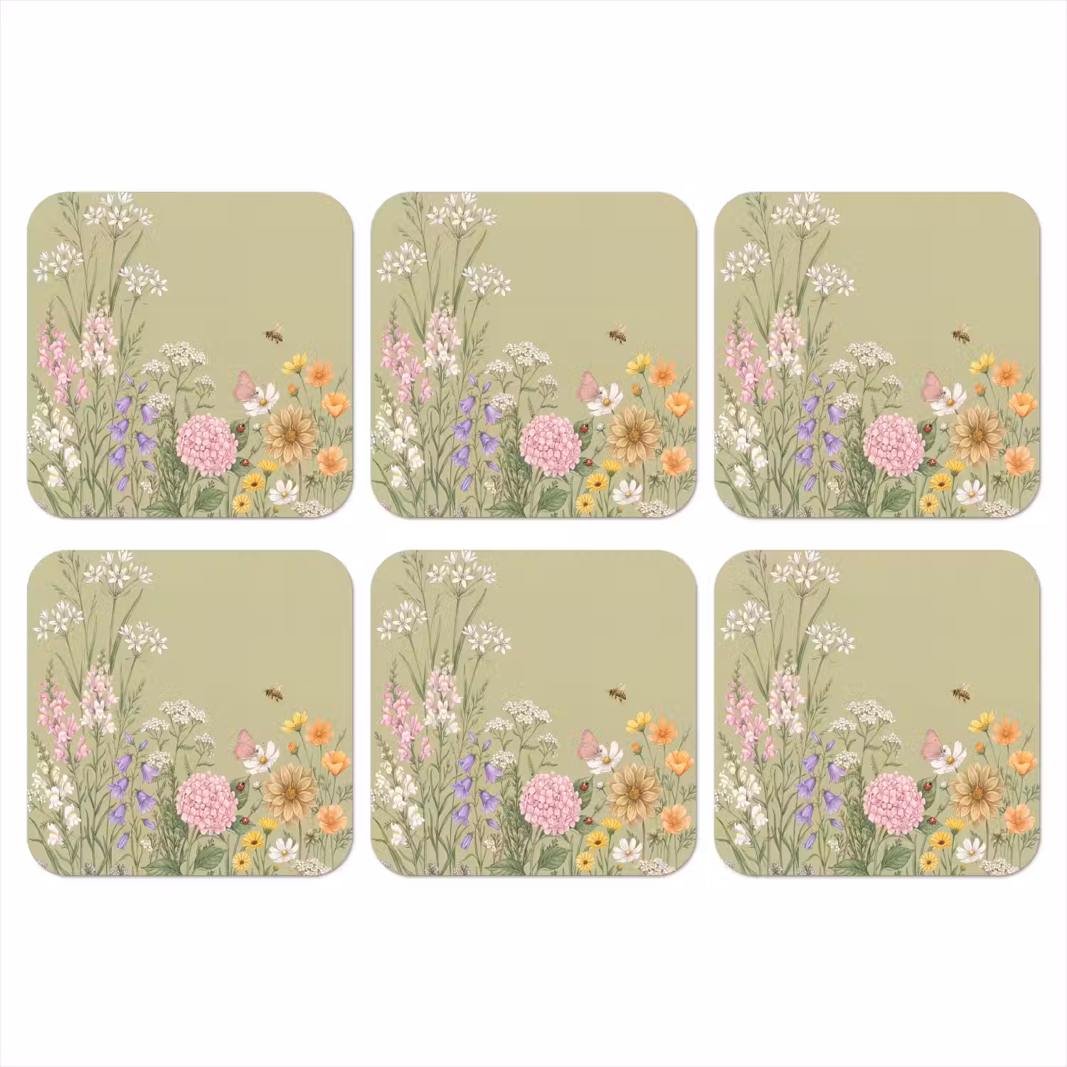 Botanisch - Bloemen - Kleurrijk onderzetter kurk middel -3d