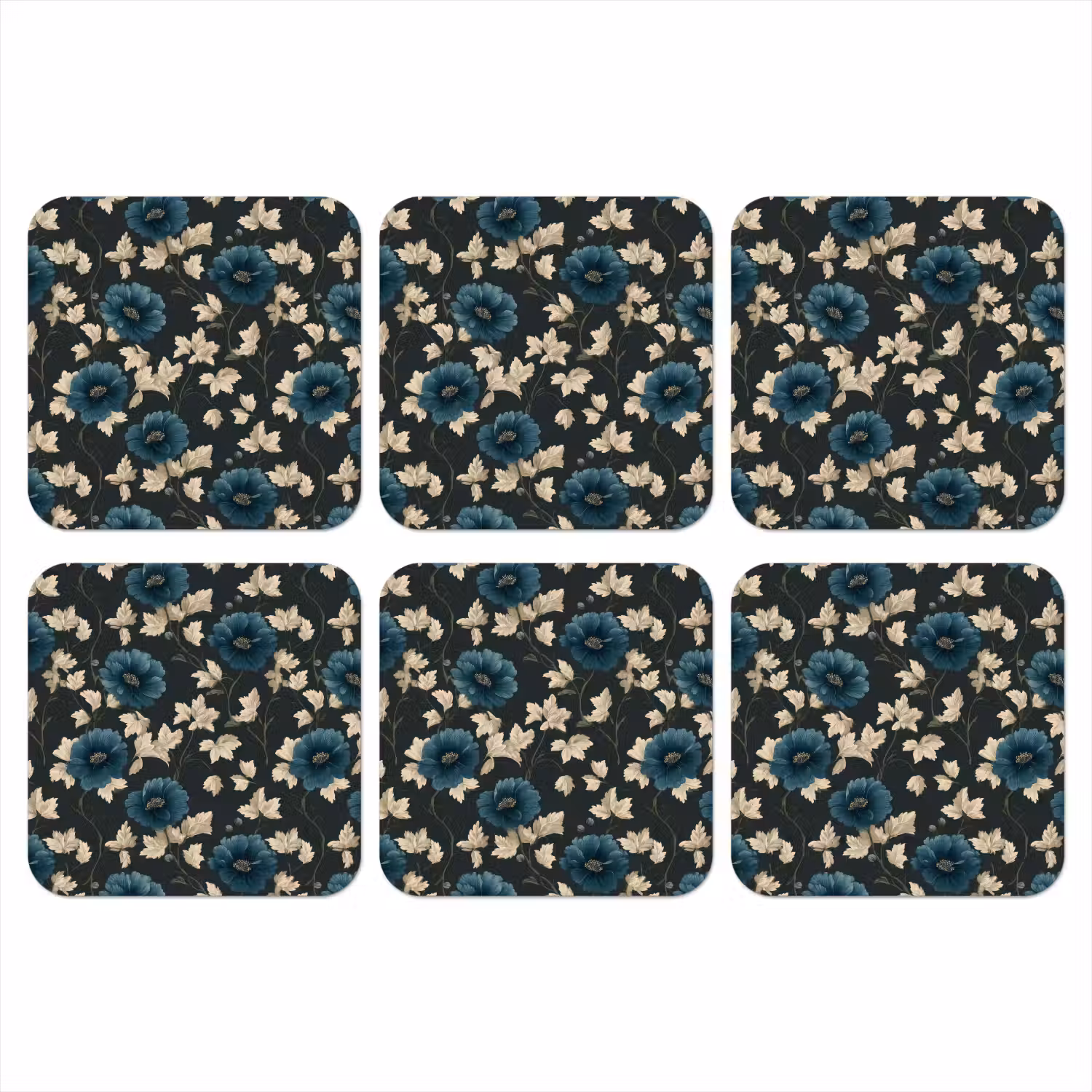 Botanisch - Bloemen - Blauw onderzetter kurk middel 366 -3d
