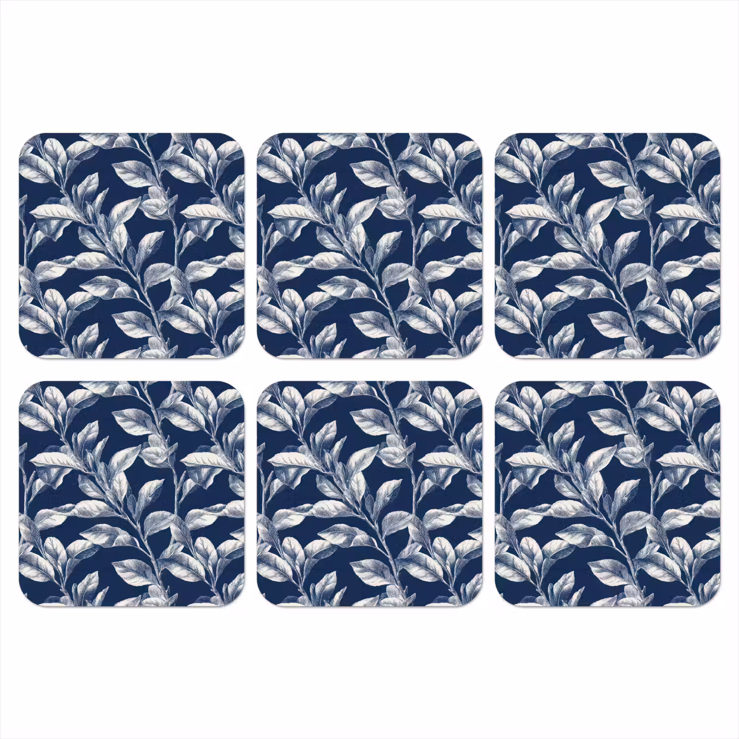 Botanisch - Patroon - Blauw onderzetter kurk middel 366 -3d