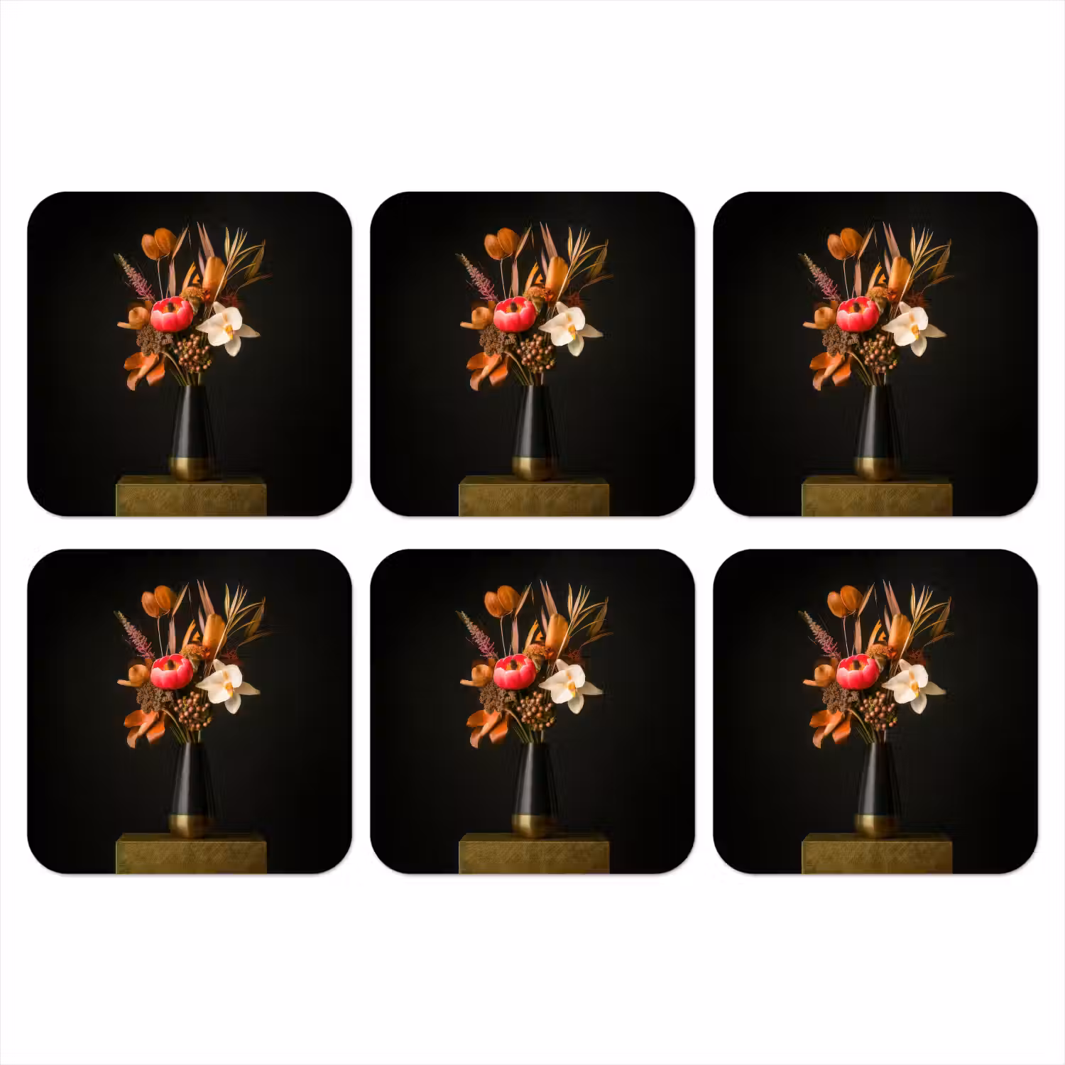 Boeket - Oranje - Gouden - vaas onderzetter kurk middel -3d