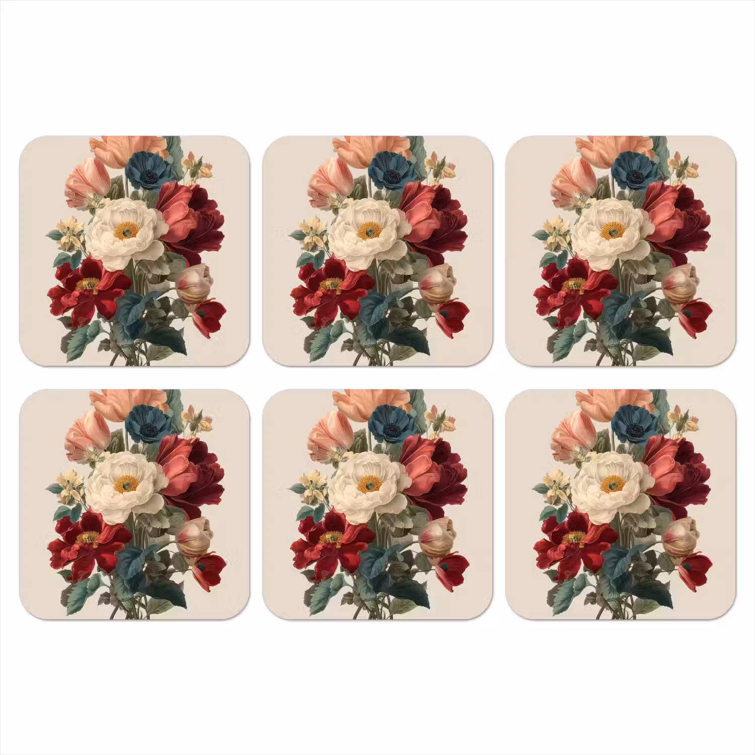 Boeket - Warme tinten - Elegant onderzetter kurk middel -3d