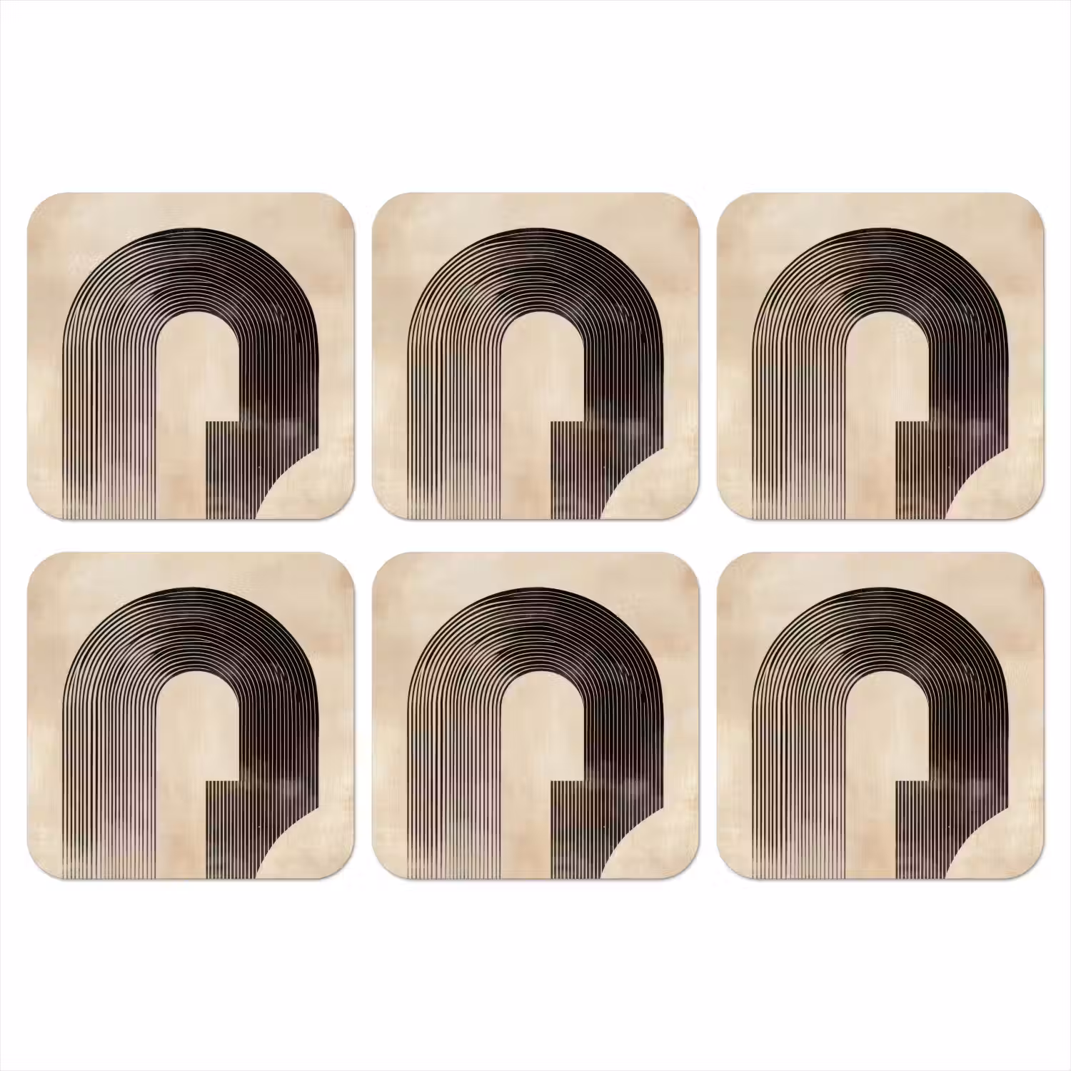 Boog - Strepen - Minimalistisch - Zwart onderzetter kurk middel -3d