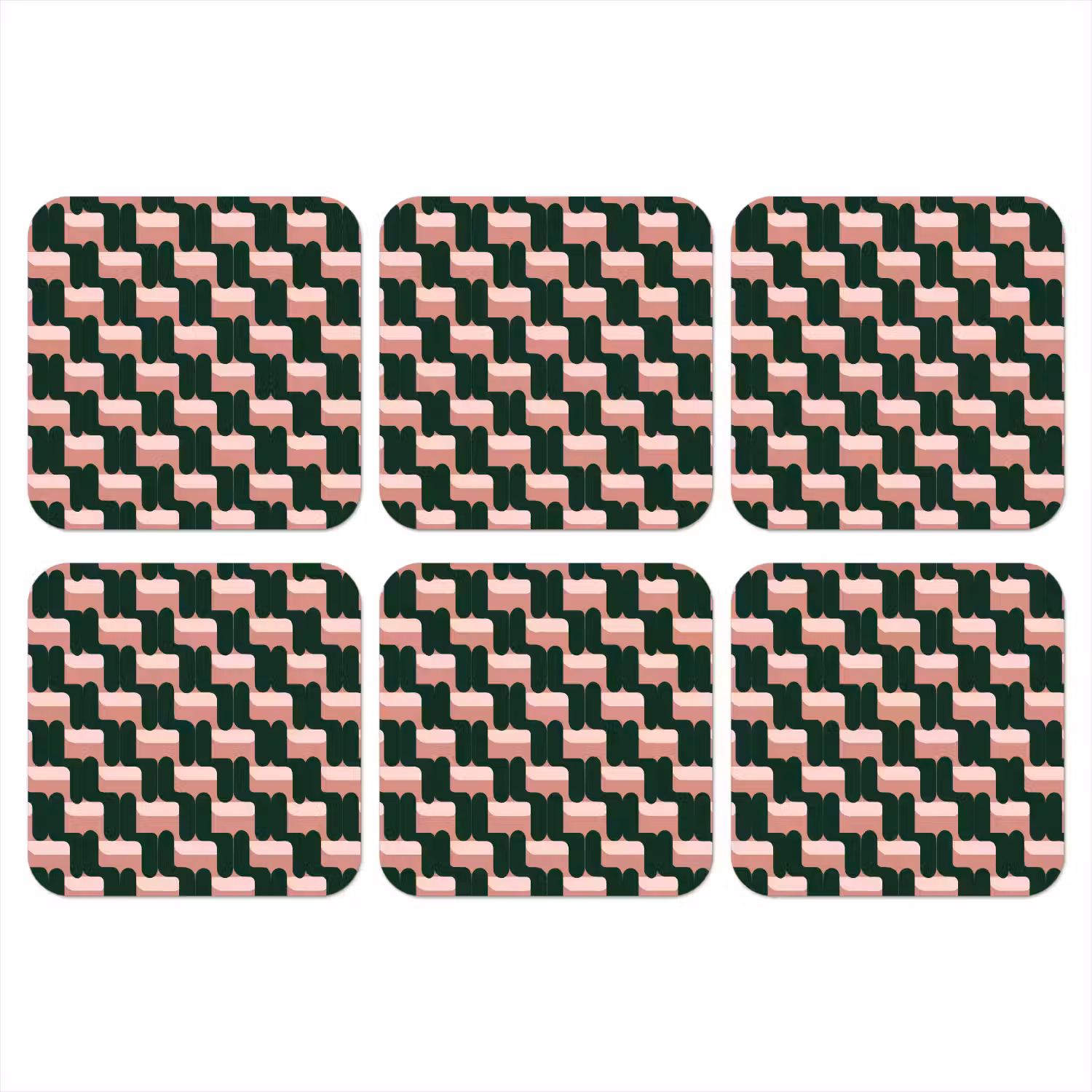 Vlechtpatroon - Groen - Roze - Geometrisch onderzetter kurk middel 366 -3d