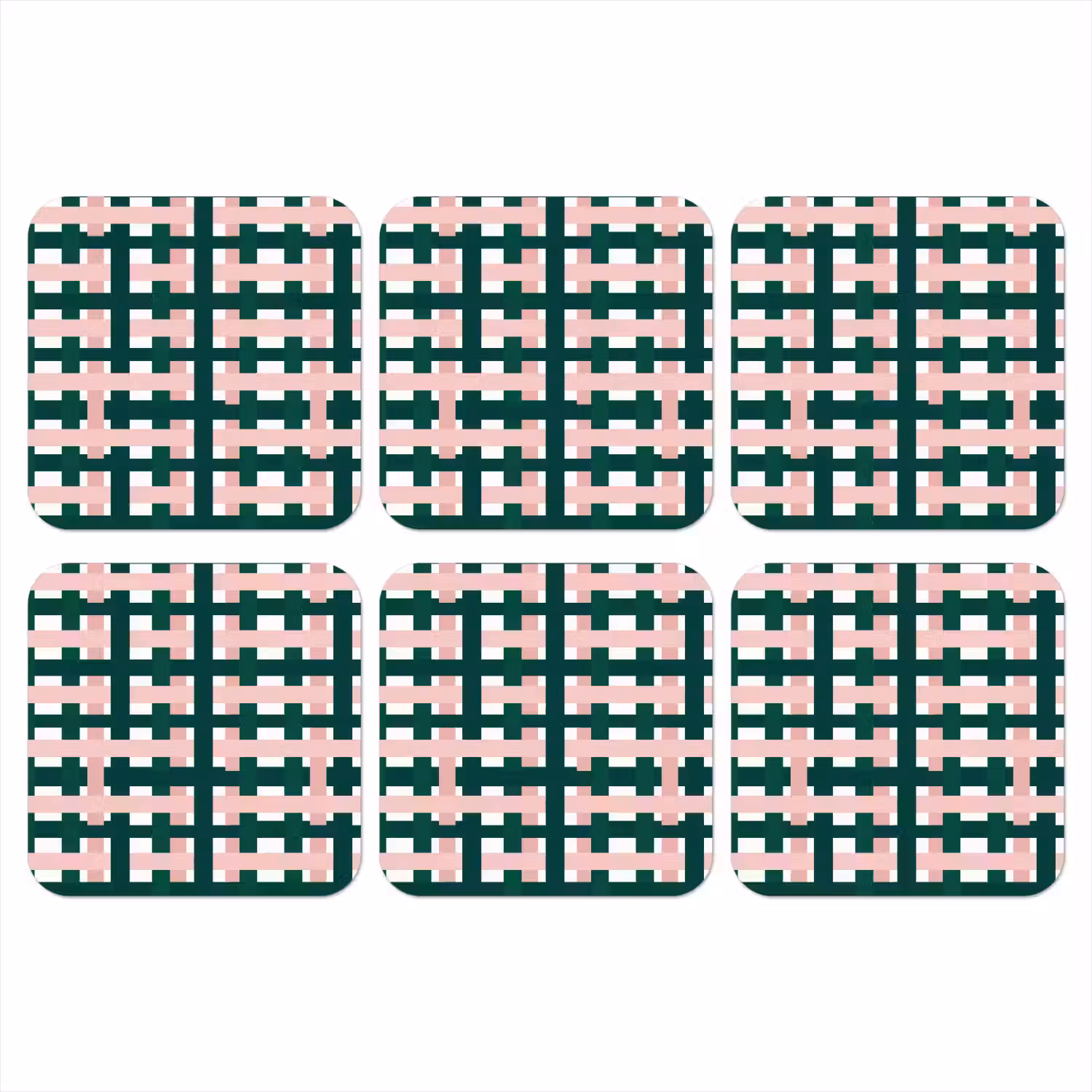 Vlechtpatroon - Groen - Roze - Grafisch onderzetter kurk middel 366 -3d