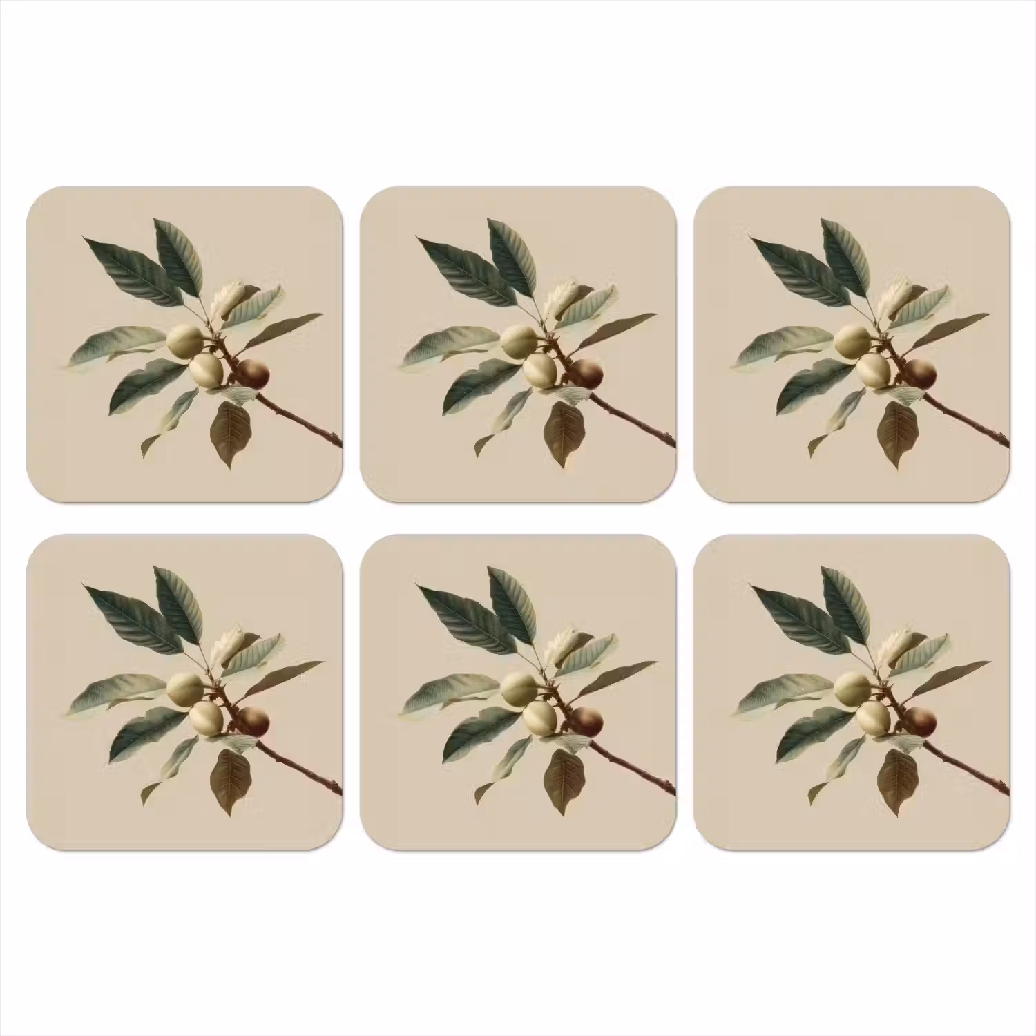 Tak - Groene Bladeren - Vruchten onderzetter kurk middel -3d