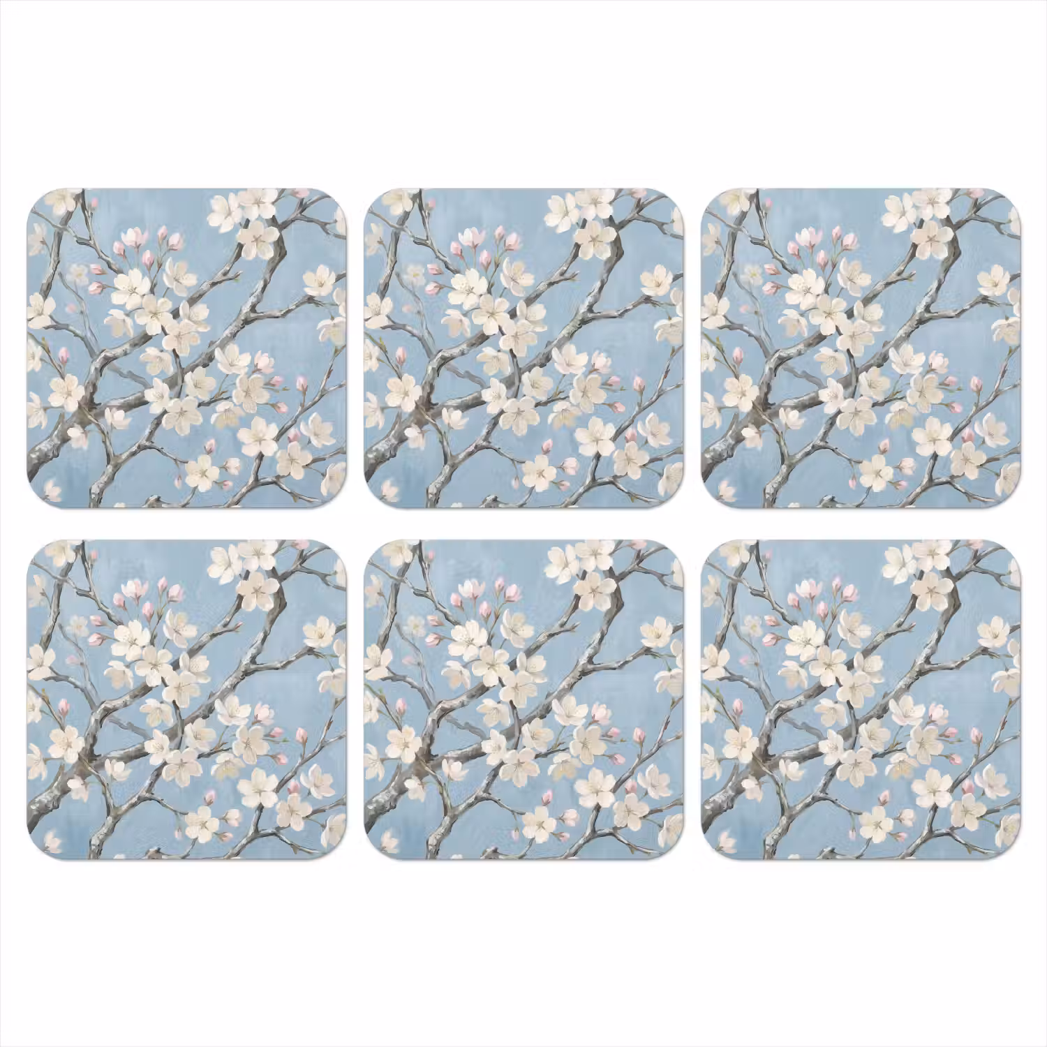 Takken - Kersenbloesem - Blauw onderzetter kurk middel -3d