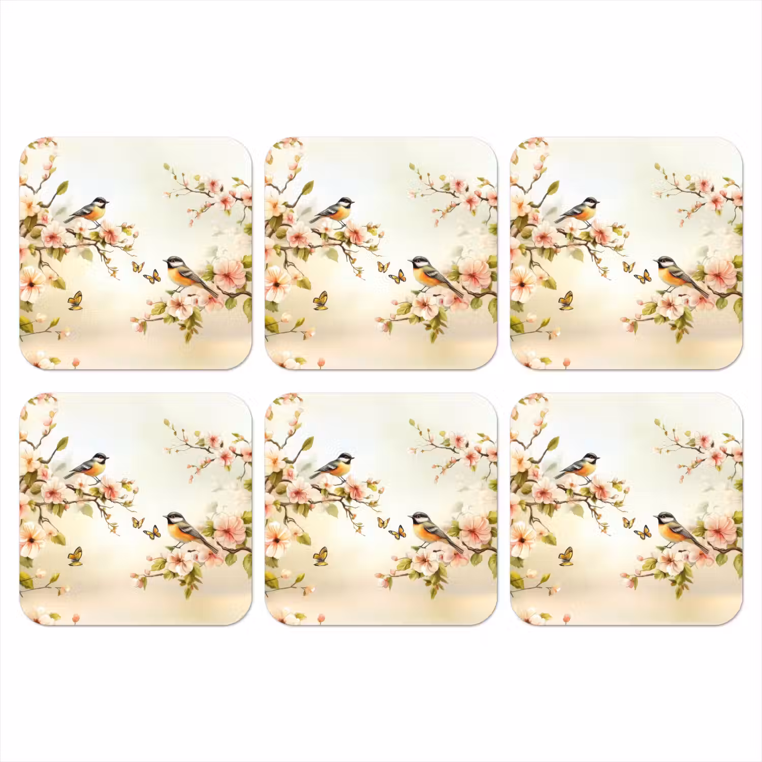 Takken - Bloemen - Vogeltjes - Roze onderzetter kurk middel -3d