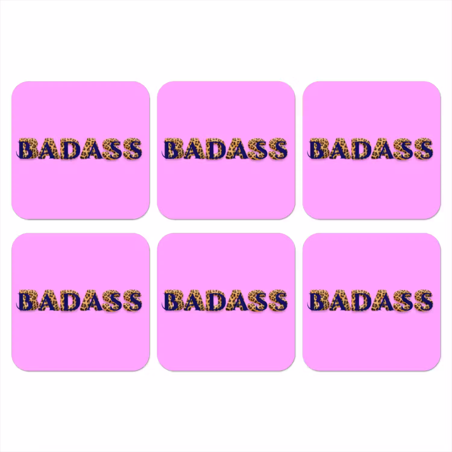 Felroze - Badass - Panterprint - Schaduw onderzetter kurk middel -3d