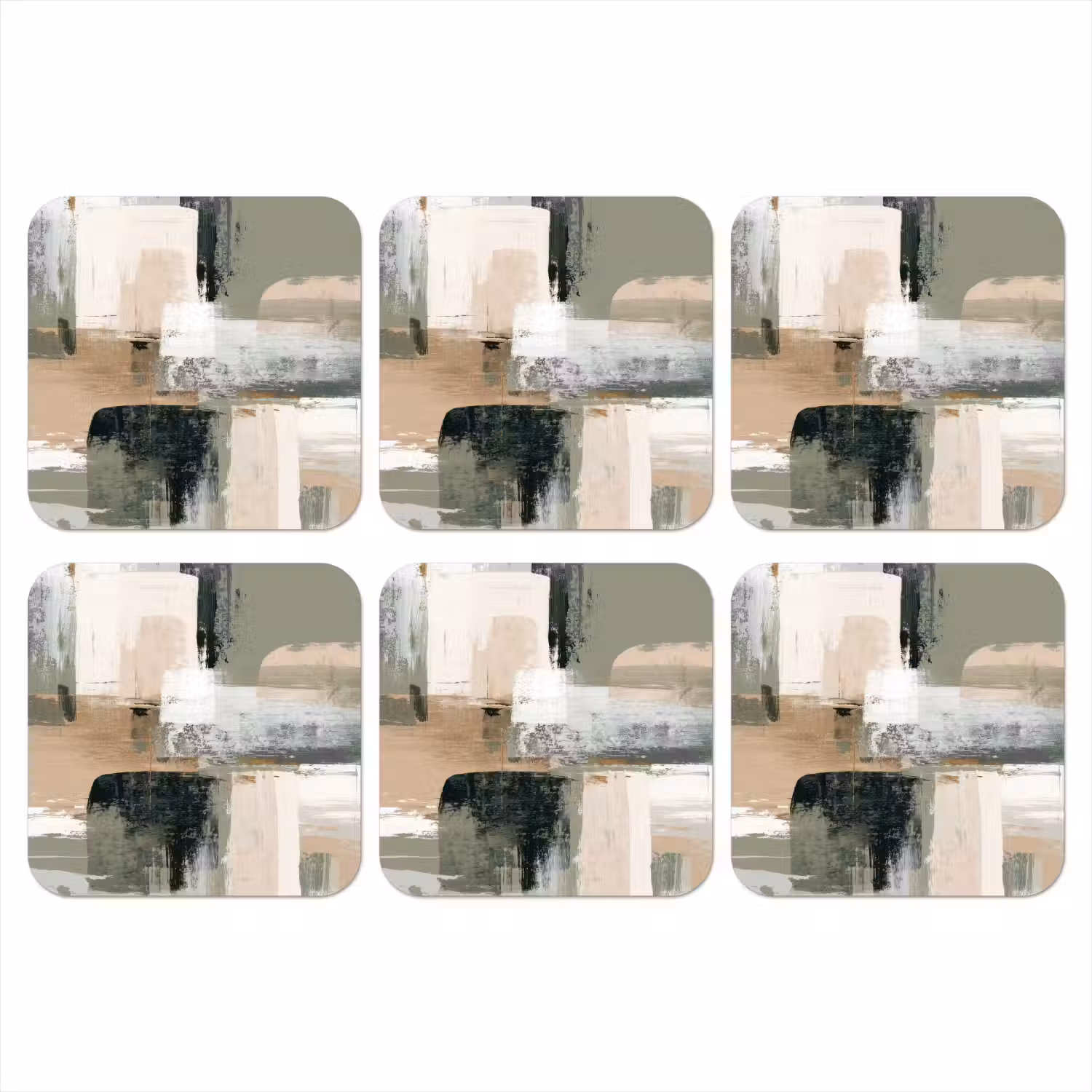 Penseelstreken - Abstract - Aardetinten onderzetter kurk middel -3d