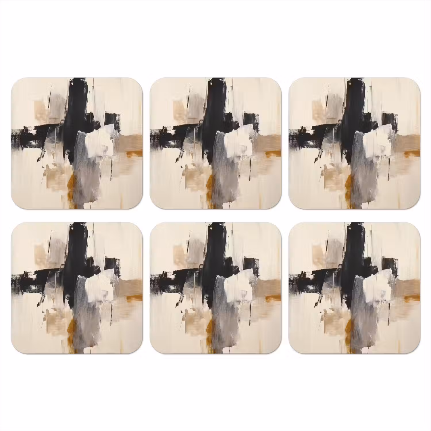 Penseelstreken - Ruw - Abstract - Beige onderzetter kurk middel -3d