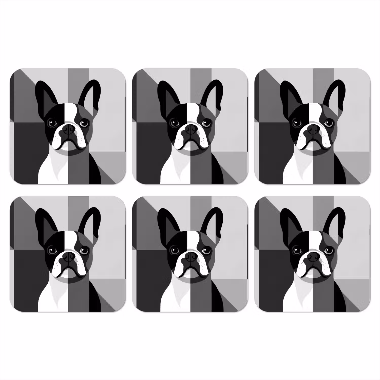 Buldog - Zwart - Abstract - Vlakken onderzetter kurk middel -3d