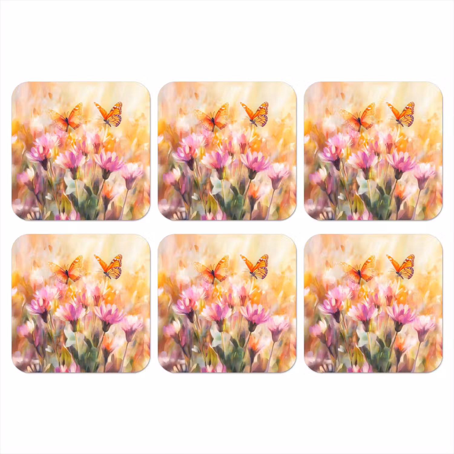 Vlinders - Oranje - Bloemen onderzetter kurk middel -3d
