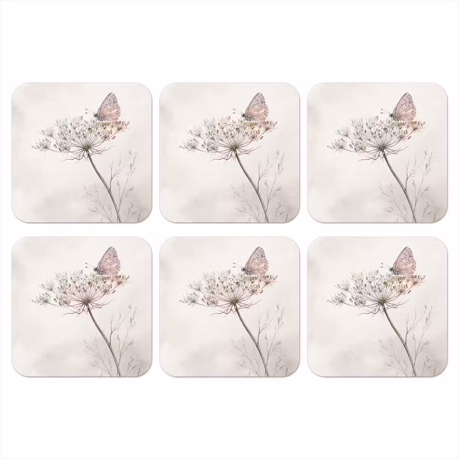 Vlinder - Bloem -Natuur - Beige onderzetter kurk middel -3d
