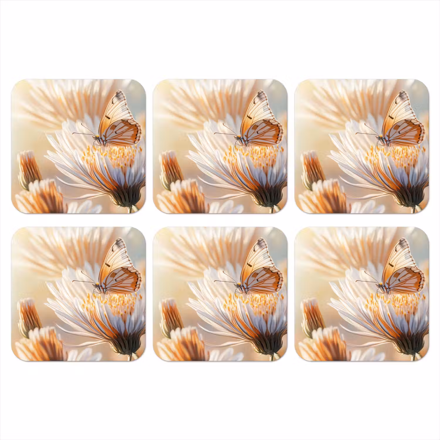 Vlinder - Bloem - Oranje onderzetter kurk middel -3d