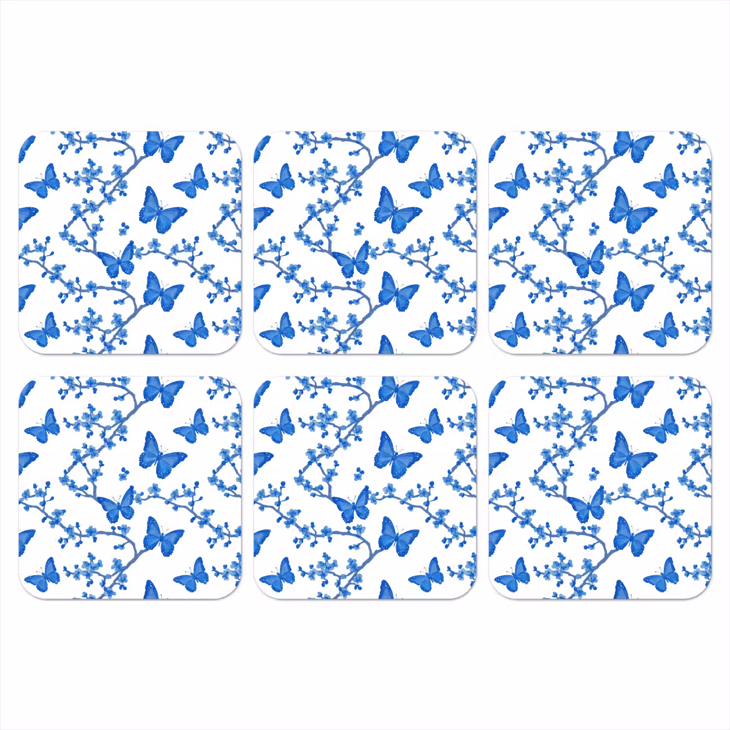 Vlinder - Bloemen - Blauw onderzetter kurk middel 366 -3d