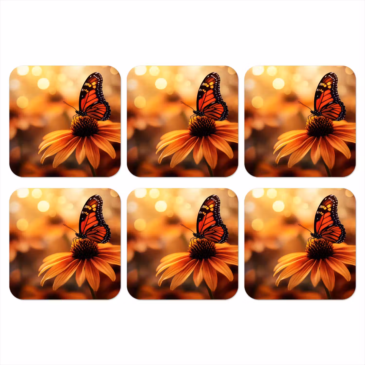 Vlinder - Bloemen - Oranje onderzetter kurk middel -3d