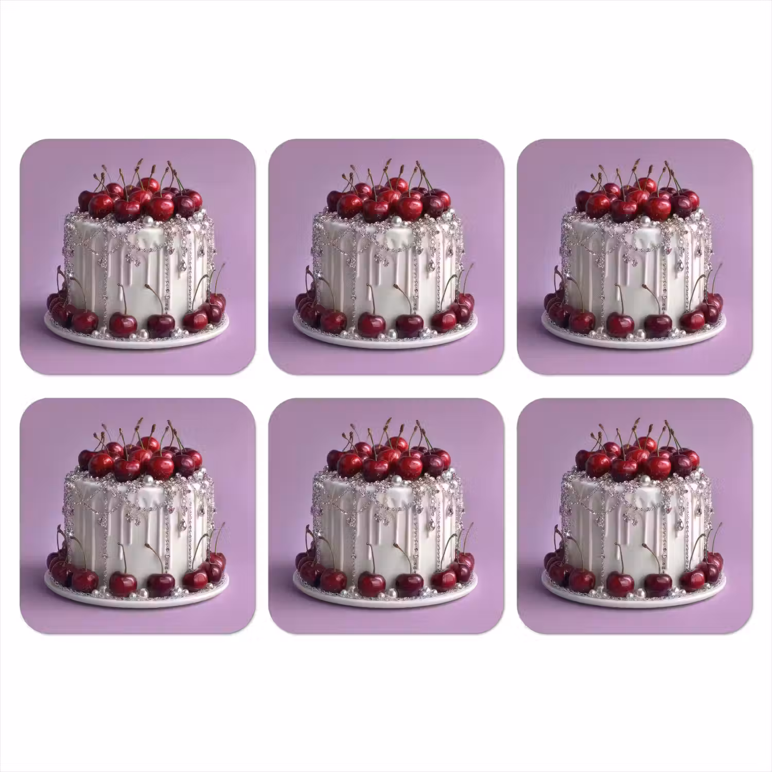 Taart - Kersen - Juwelen - Rood onderzetter kurk middel -3d