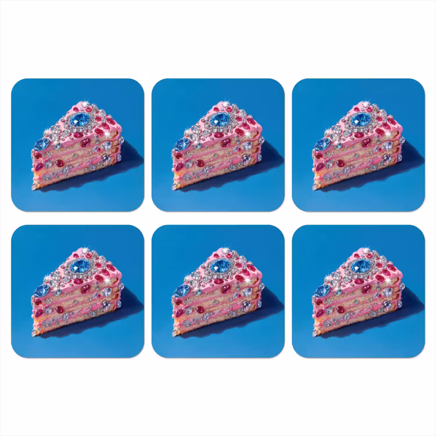 Taart - Edelstenen - Glitters - Roze onderzetter kurk middel -3d
