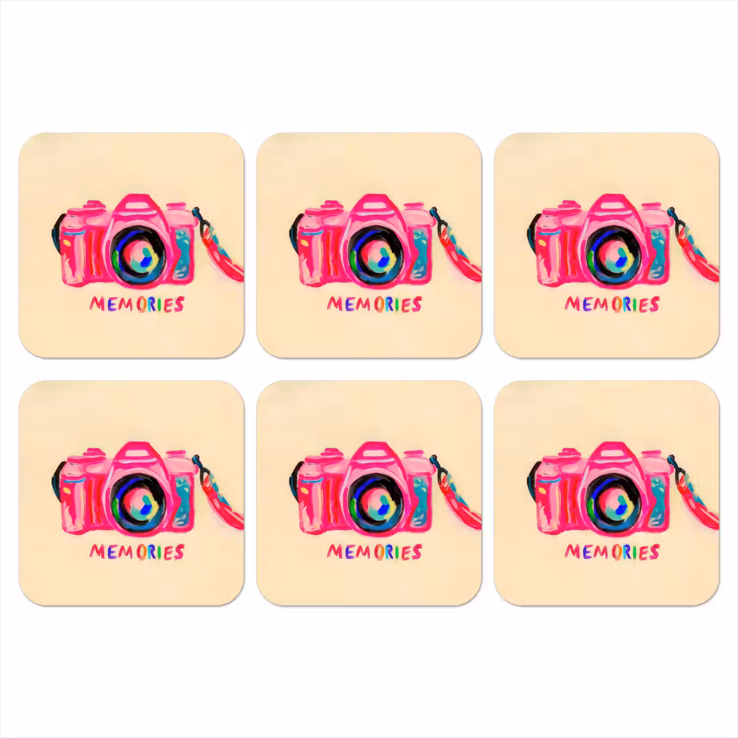 Camera - Memories - Roze - Geschilderd onderzetter kurk middel -3d