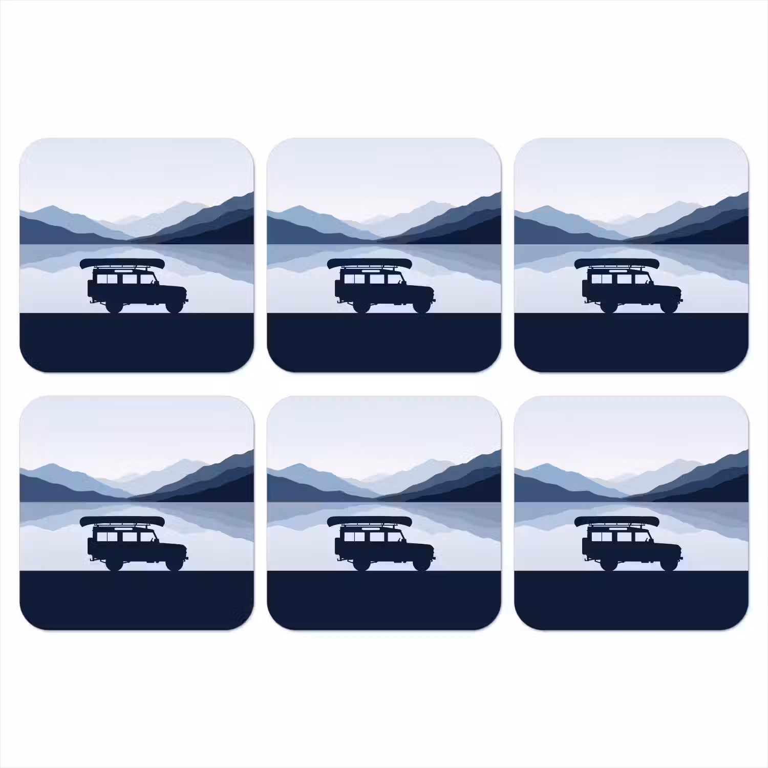 Auto - Meer - Bergen - Blauw onderzetter kurk middel -3d