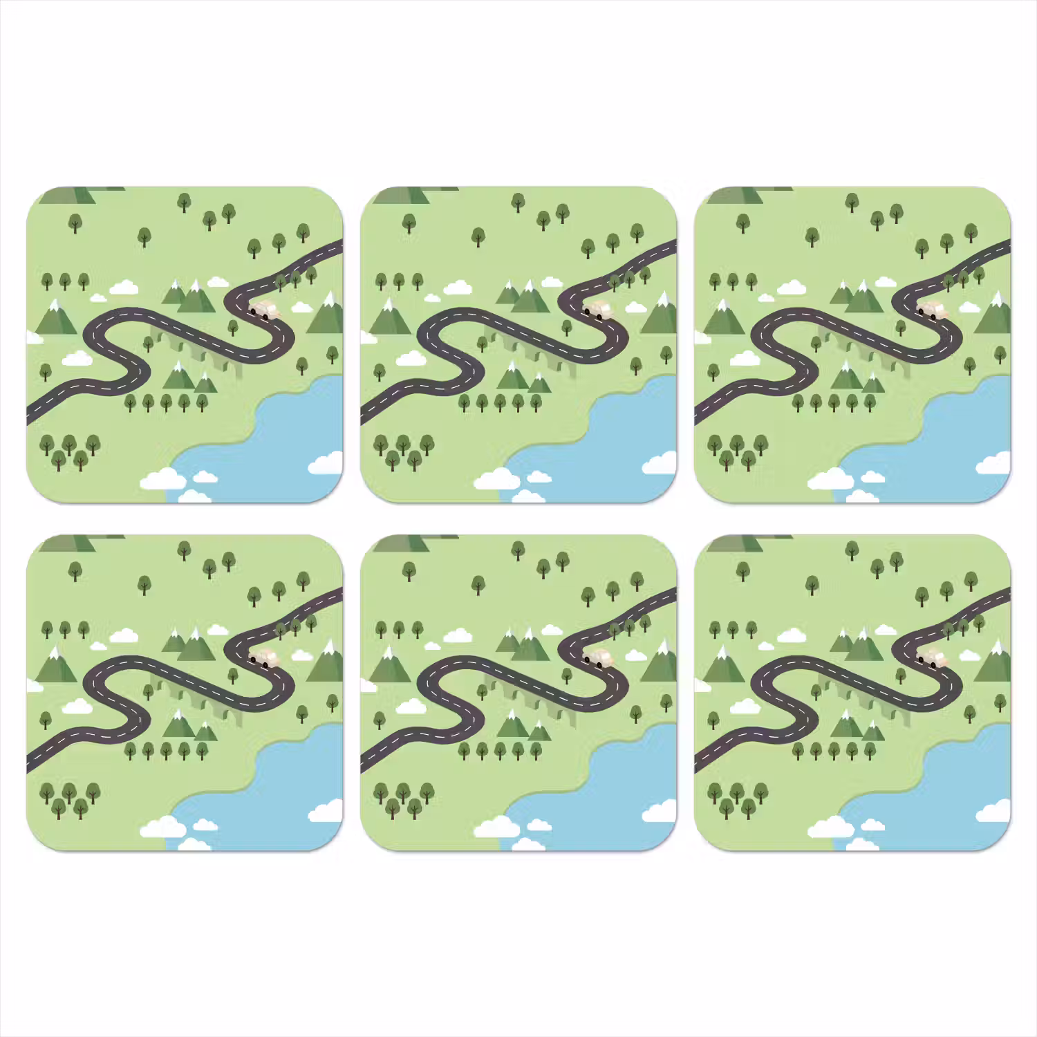 Auto - Bergweg - Natuur - Illustratie onderzetter kurk middel -3d