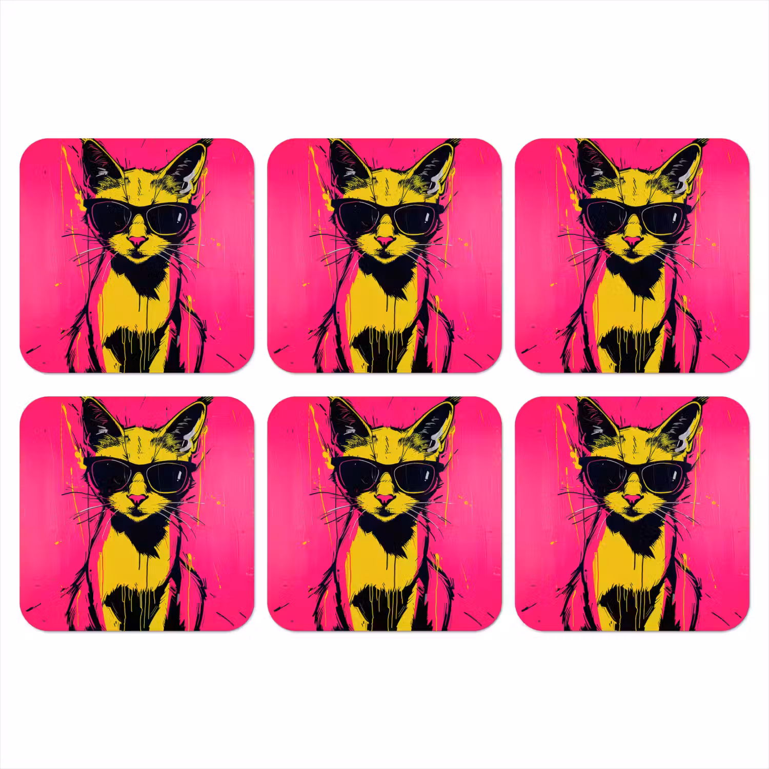 Kat - Art - Zonnebril - Roze onderzetter kurk middel -3d