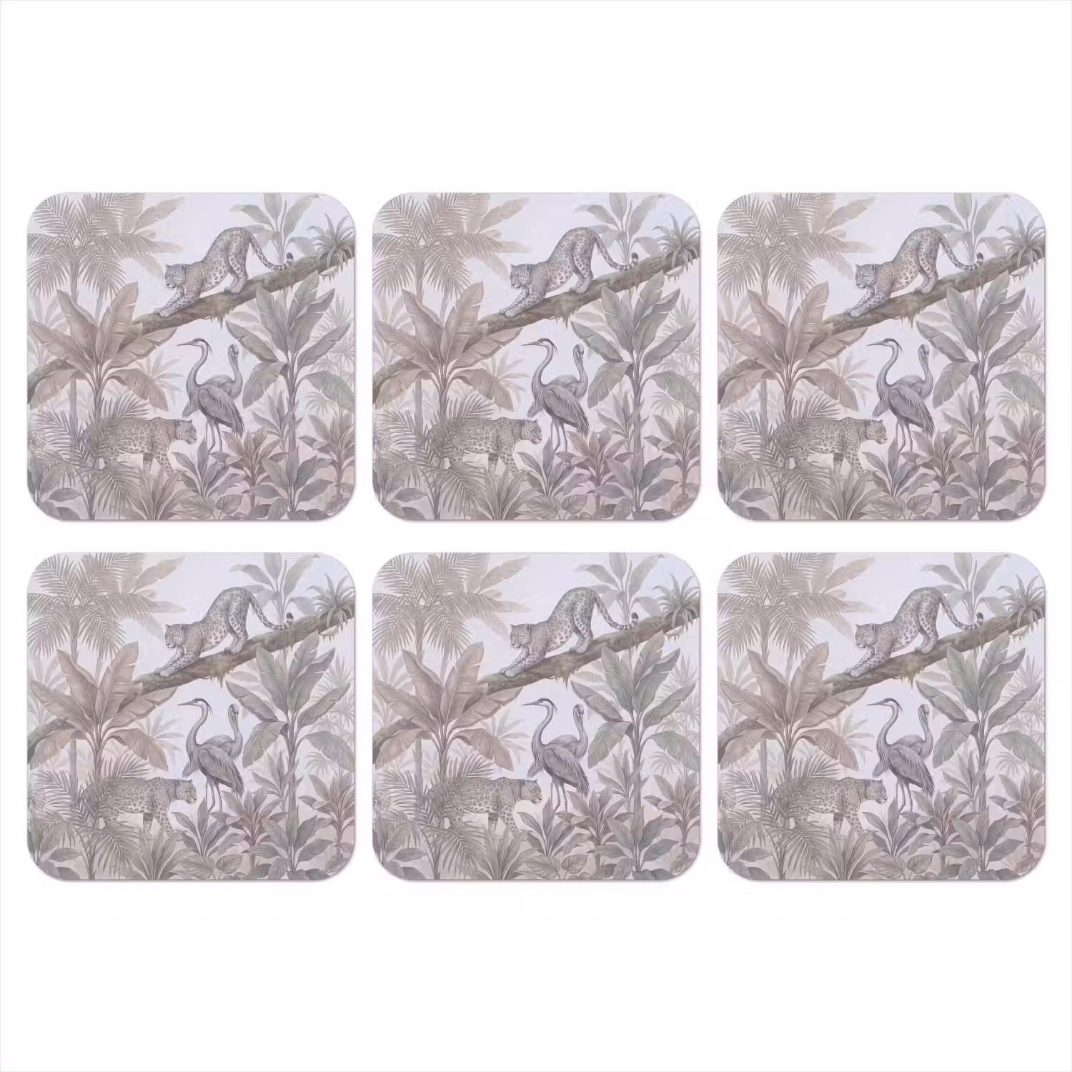 Kat - Vogel - Jungle - Illustratie - Dieren onderzetter kurk middel -3d