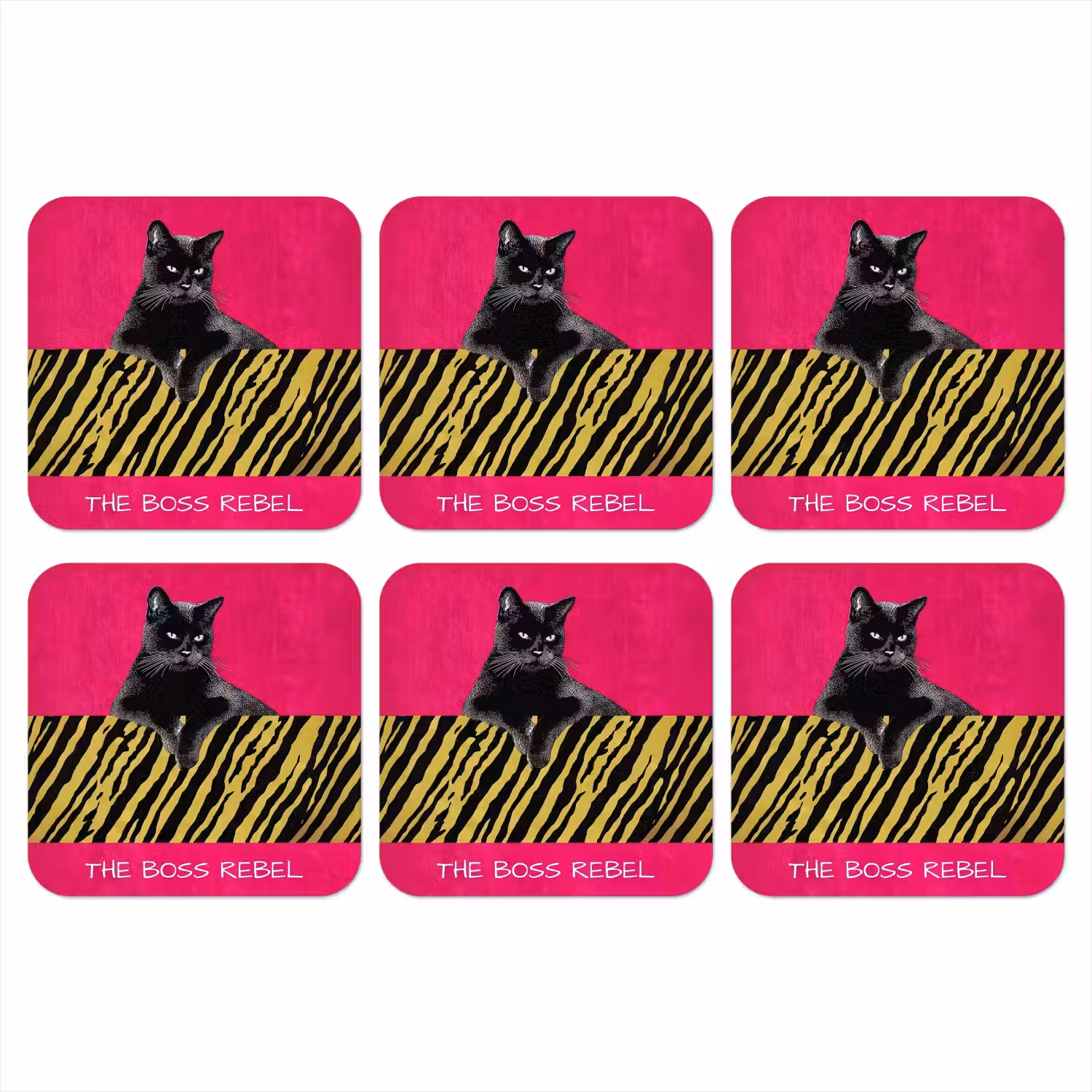 Kat - Baas - Roze - Tijgerprint onderzetter kurk middel -3d