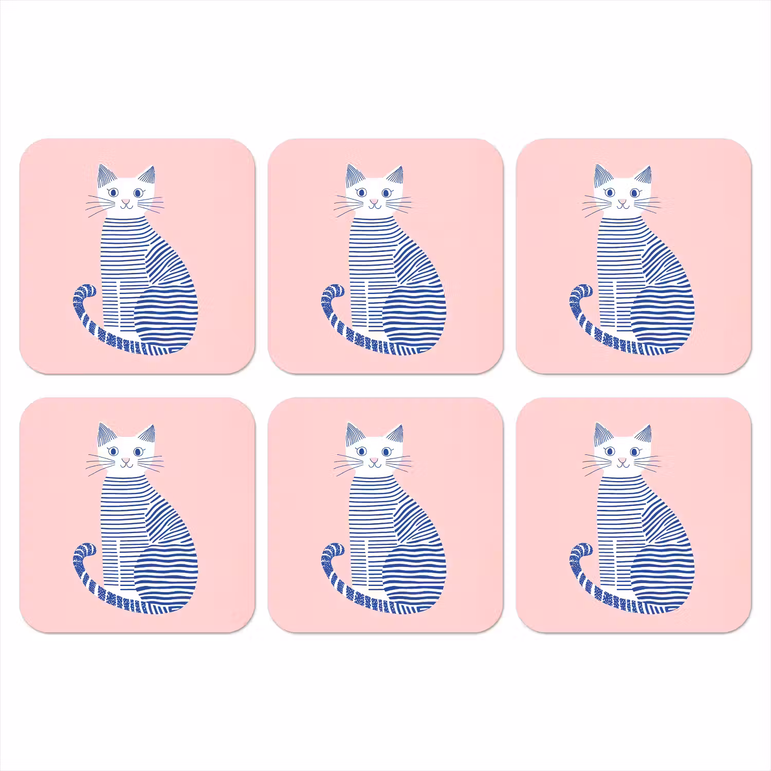 Kat - Illustratie - Minimalistisch - Roze onderzetter kurk middel -3d