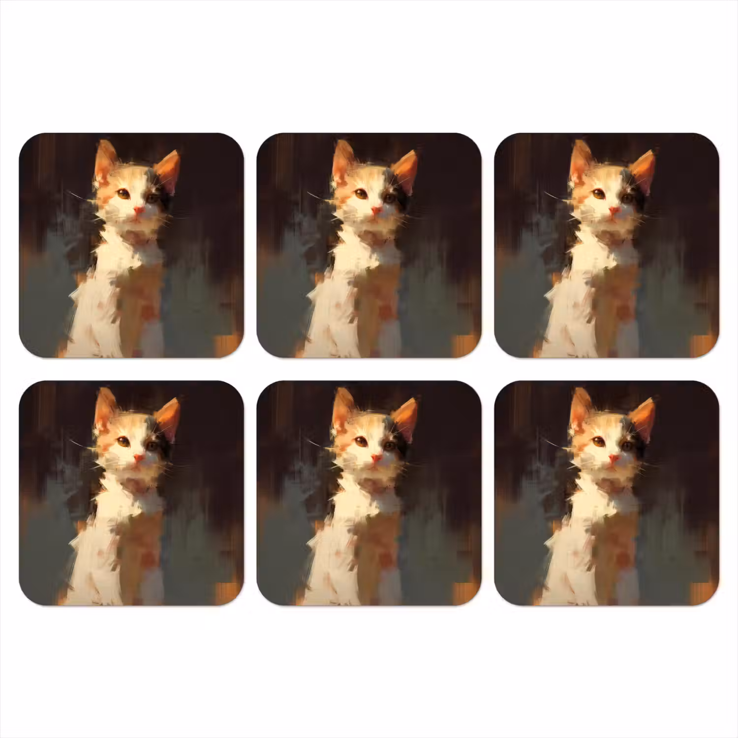 Kat - Geschilderd - Artistiek - Wit onderzetter kurk middel -3d