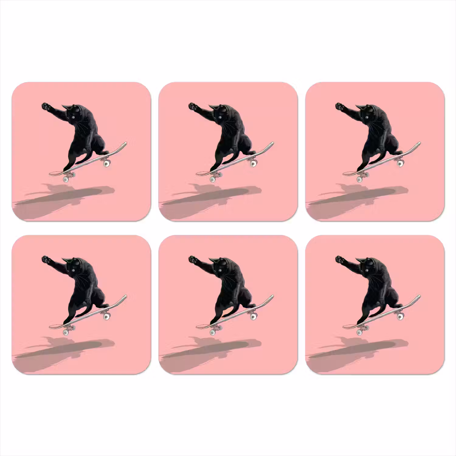 Kat - Skateboard - Roze onderzetter kurk middel -3d