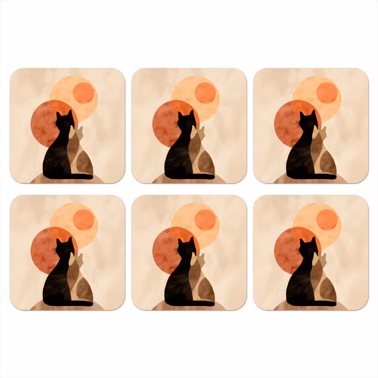 Katten - Zwart - Abstract - Cirkels onderzetter kurk middel -3d