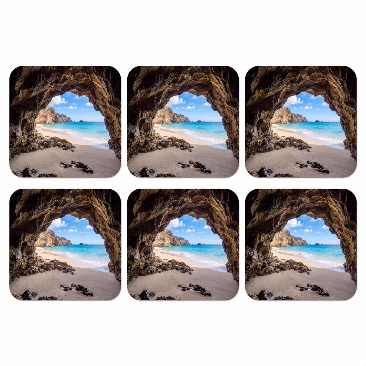 Grot - Strand - Zee - Blauw onderzetter kurk middel -3d