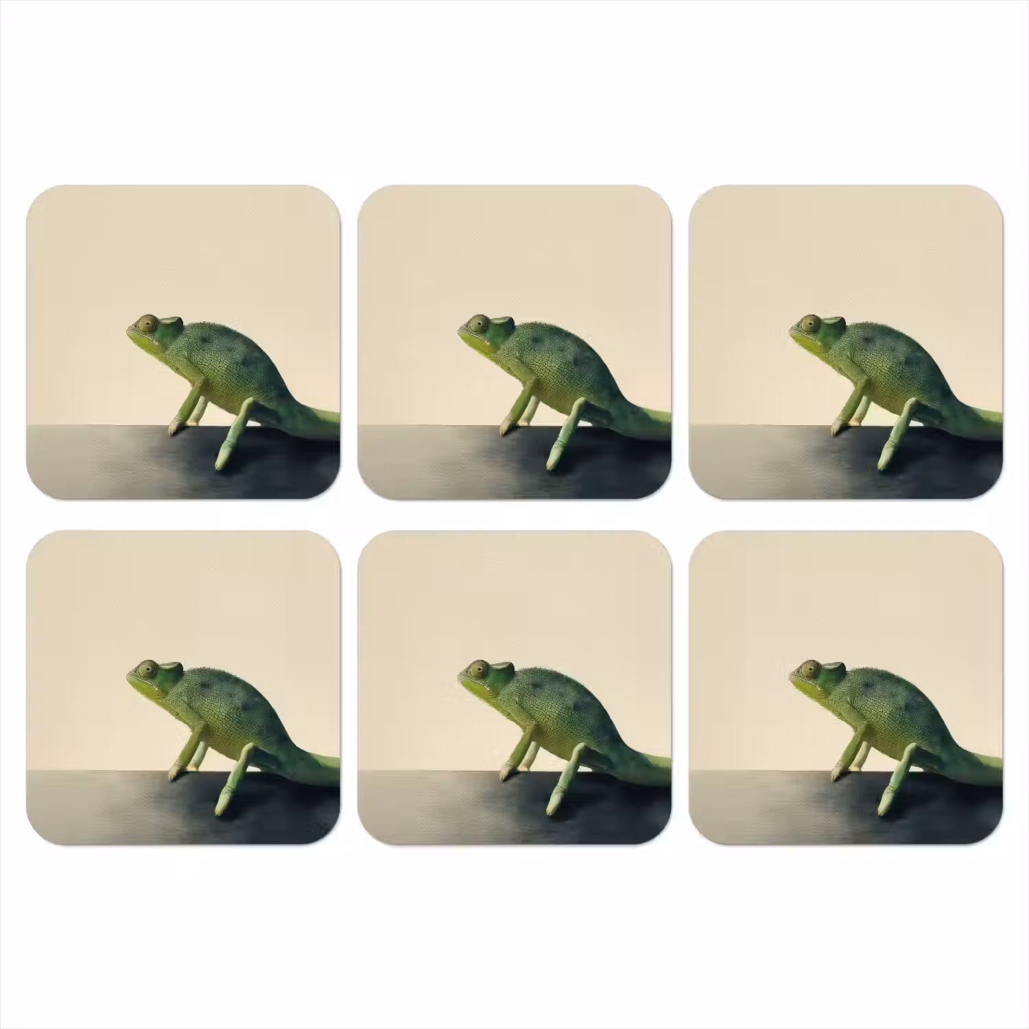 Kameleon - Groen - Minimalistisch onderzetter kurk middel -3d