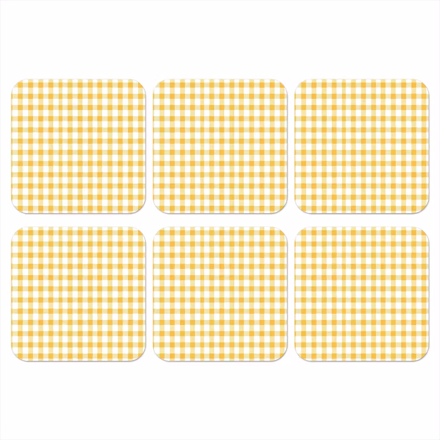 Ruit - Gingham - Klassiek - Geel en Wit onderzetter kurk middel 366 -3d