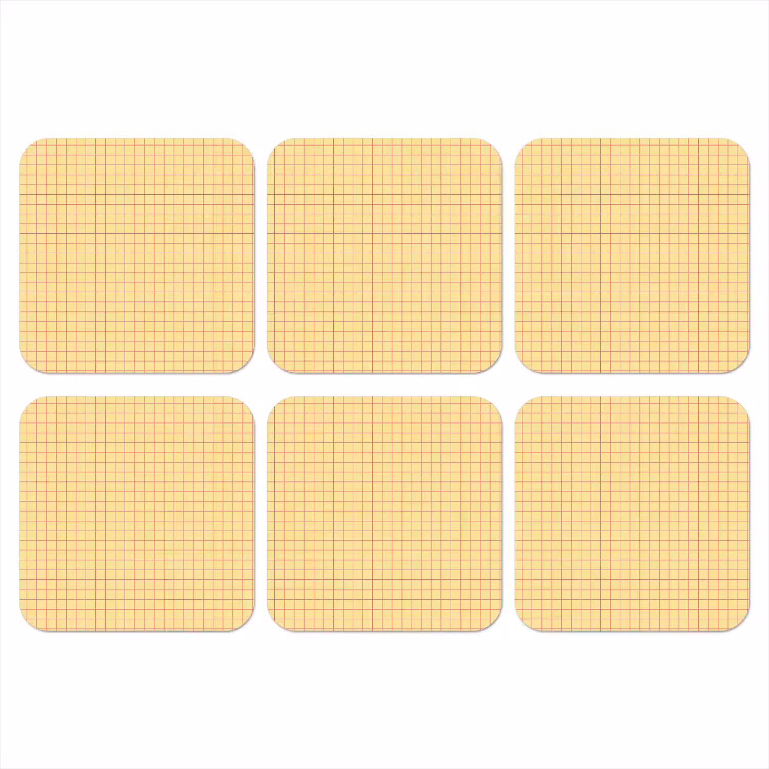 Ruitjes - Grid - Minimalistisch - Geel - Roze onderzetter kurk middel 366 -3d