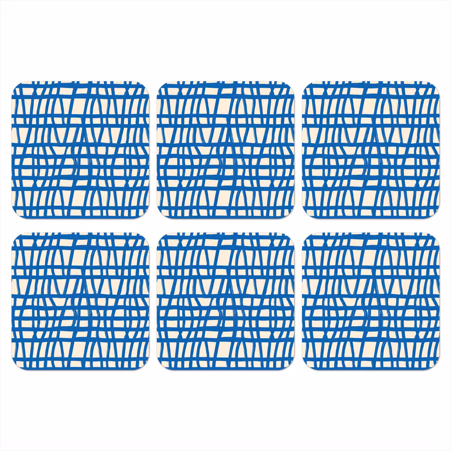 Ruitpatroon - Blauw - Crème onderzetter kurk middel 366 -3d