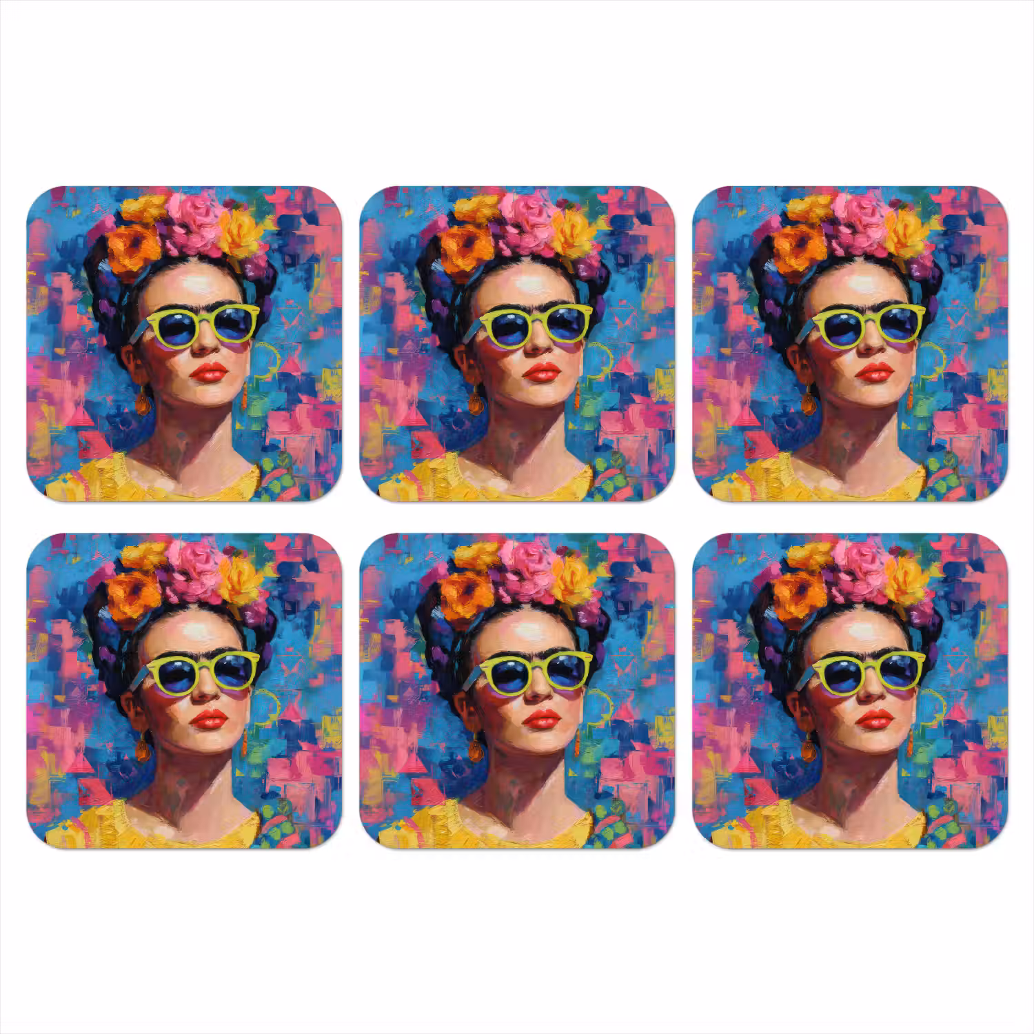 Vrolijk portret - Vrouw - Bloemenkroon onderzetter kurk middel -3d