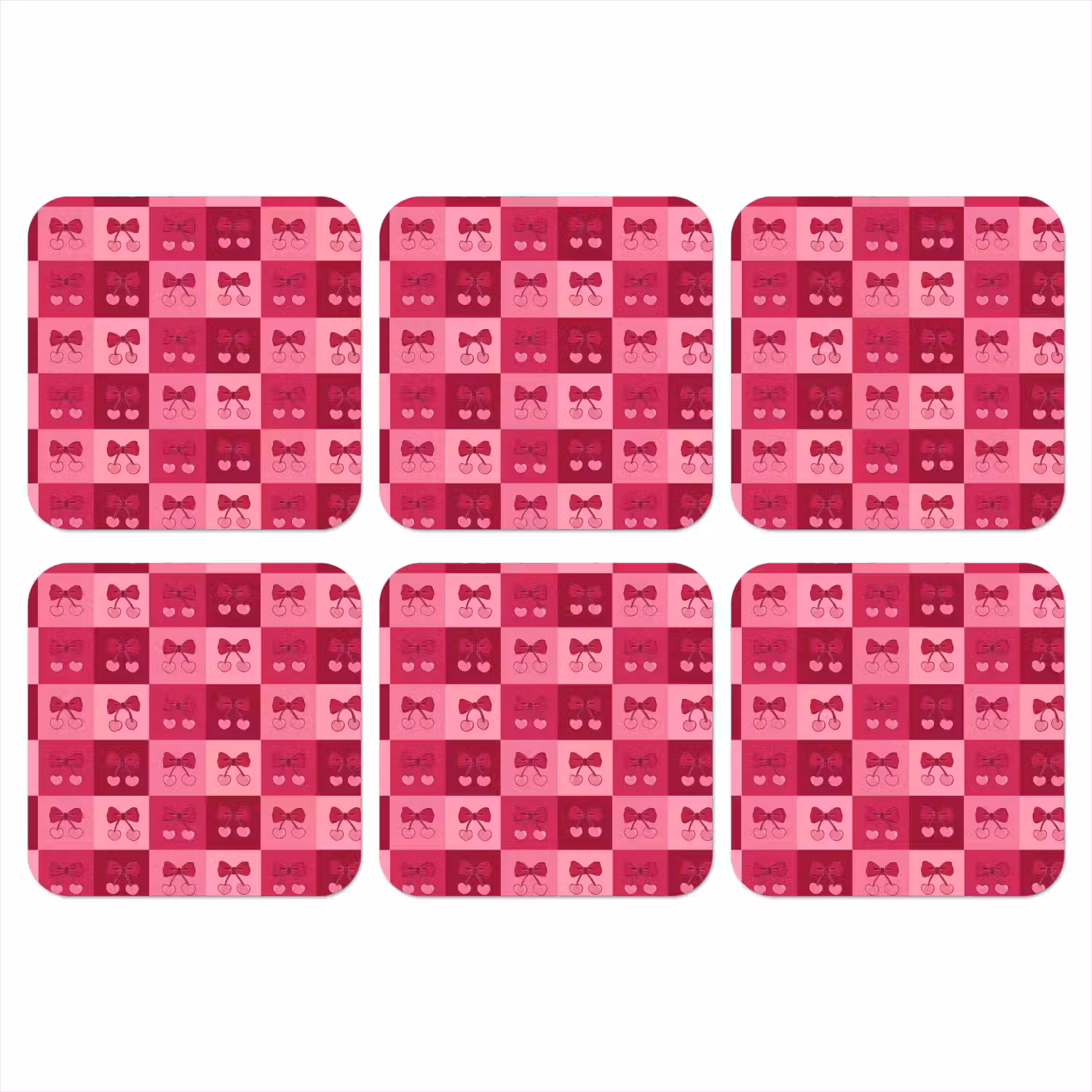 Kersen - Strikjes - Speels - Roze - Bordeaux onderzetter kurk middel 366 -3d