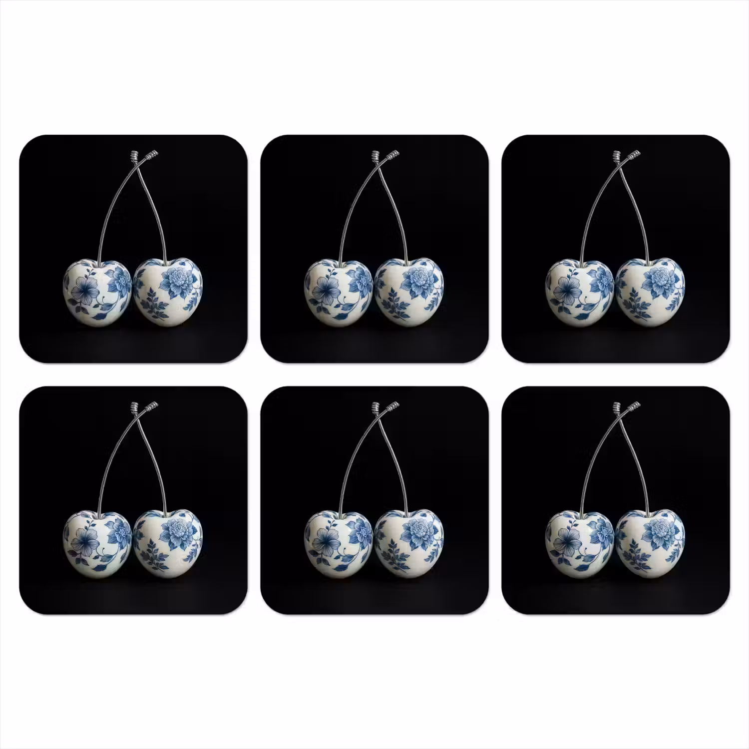 Kersen - Delfts blauw - Fruit onderzetter kurk middel -3d