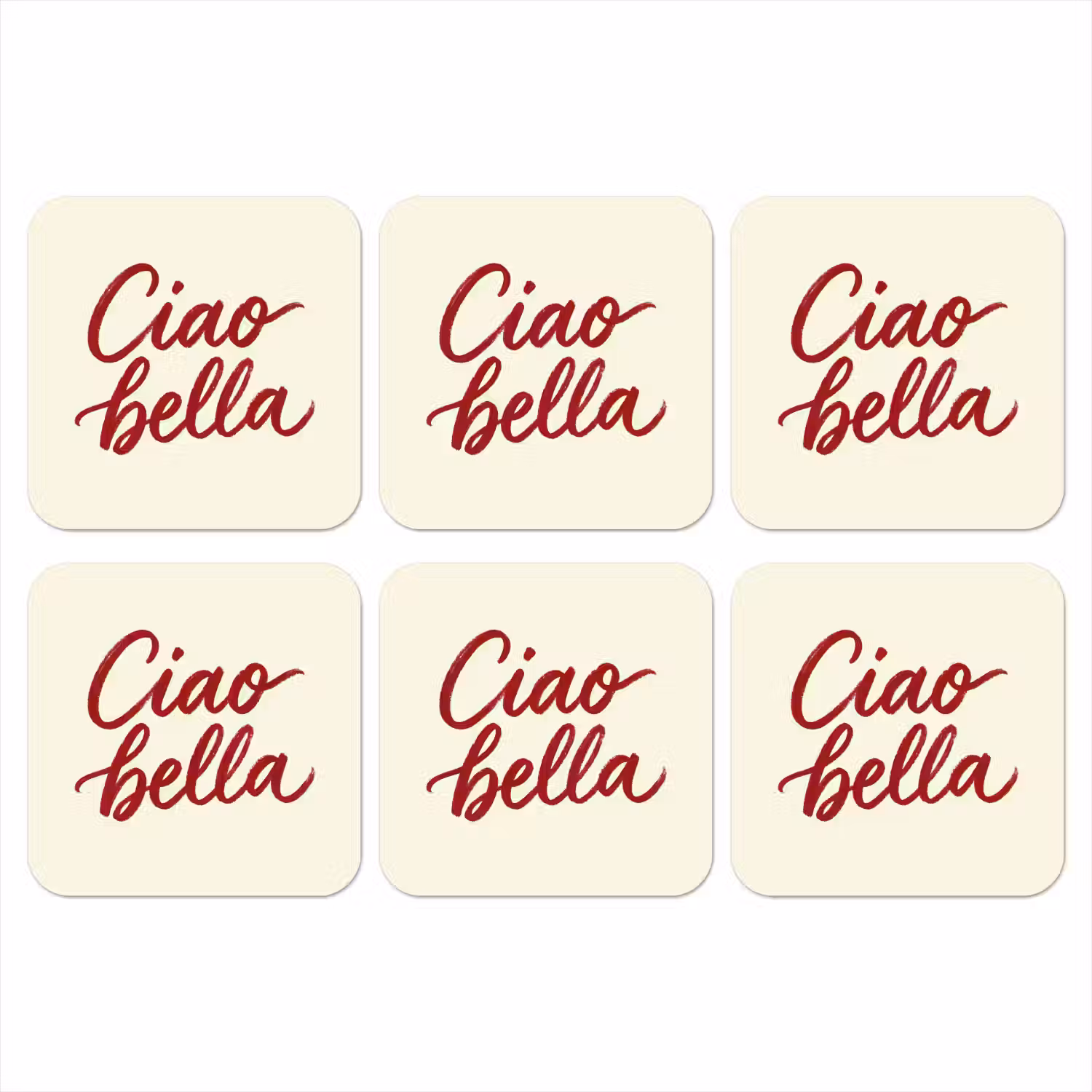 Ciao bella - Rood - Wit - Minimalistisch onderzetter kurk middel -3d