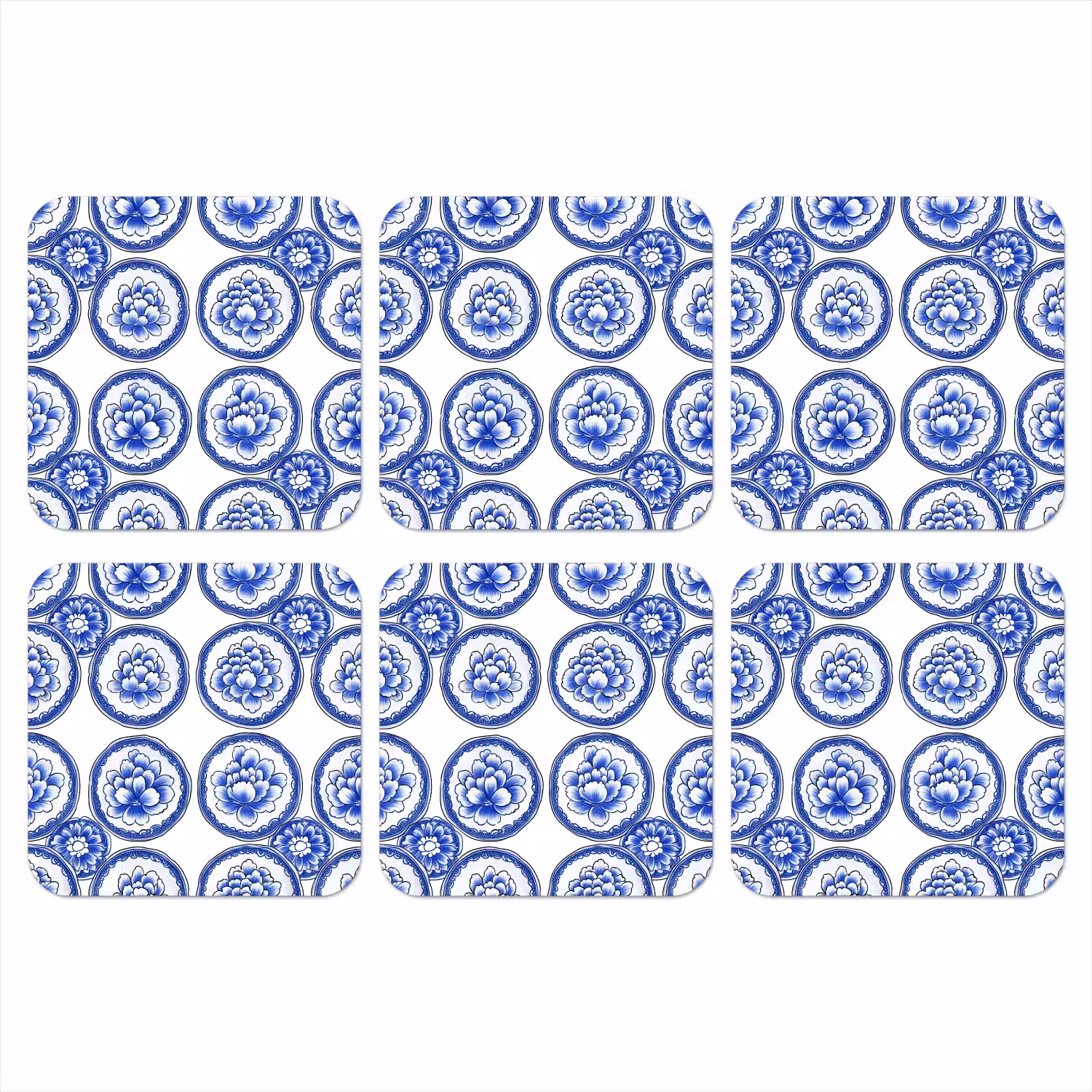 Cirkels - Bloemen - Blauw onderzetter kurk middel 366 -3d